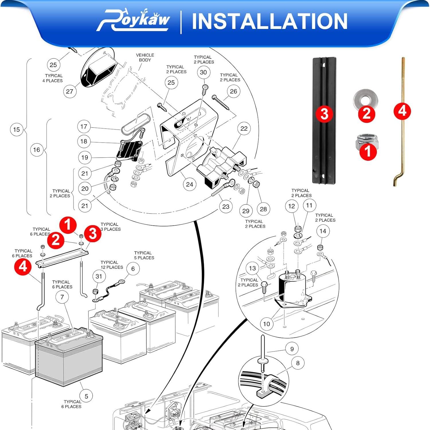 Kit de sujeción de batería Roykaw para Club Car DS y Carryall 1998-2005