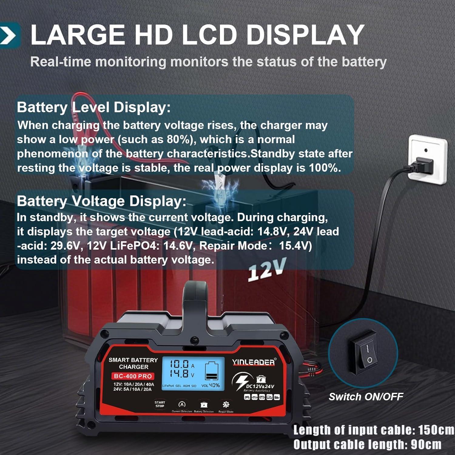 Cargador de Batería Inteligente 40A 12V/24V Plomo Ácido