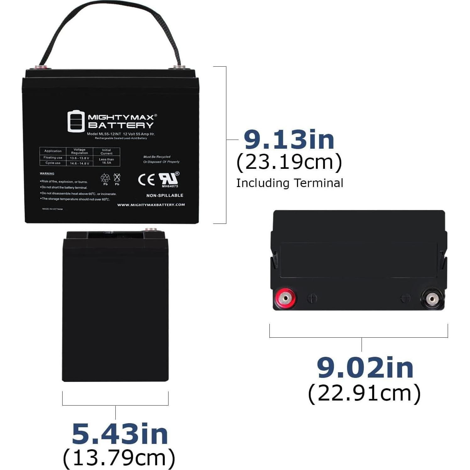 Batería Mighty Max ML55-12INT 12V 55AH Rosca Interna SLA AGM