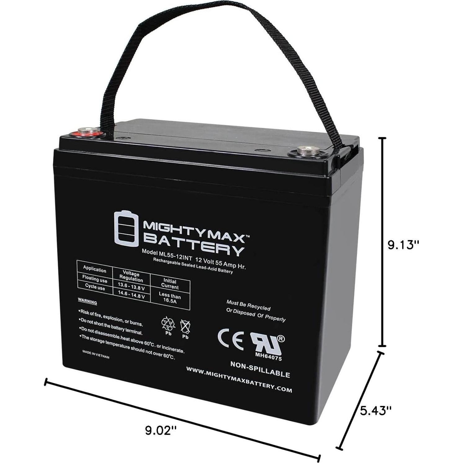 Batería Mighty Max ML55-12INT 12V 55AH Rosca Interna SLA AGM