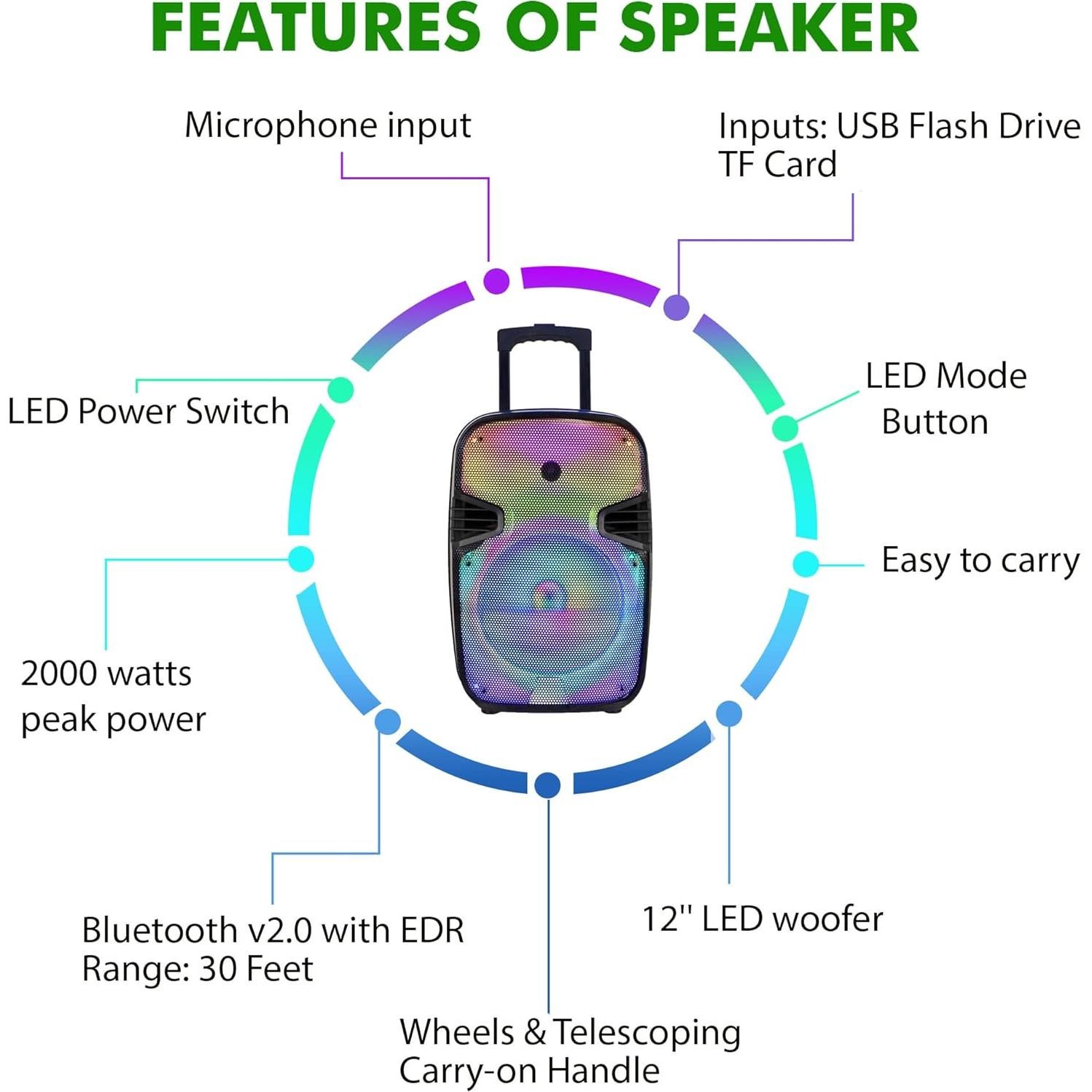 Altavoz Bluetooth 1500W Technical Pro 12" Recargable LED