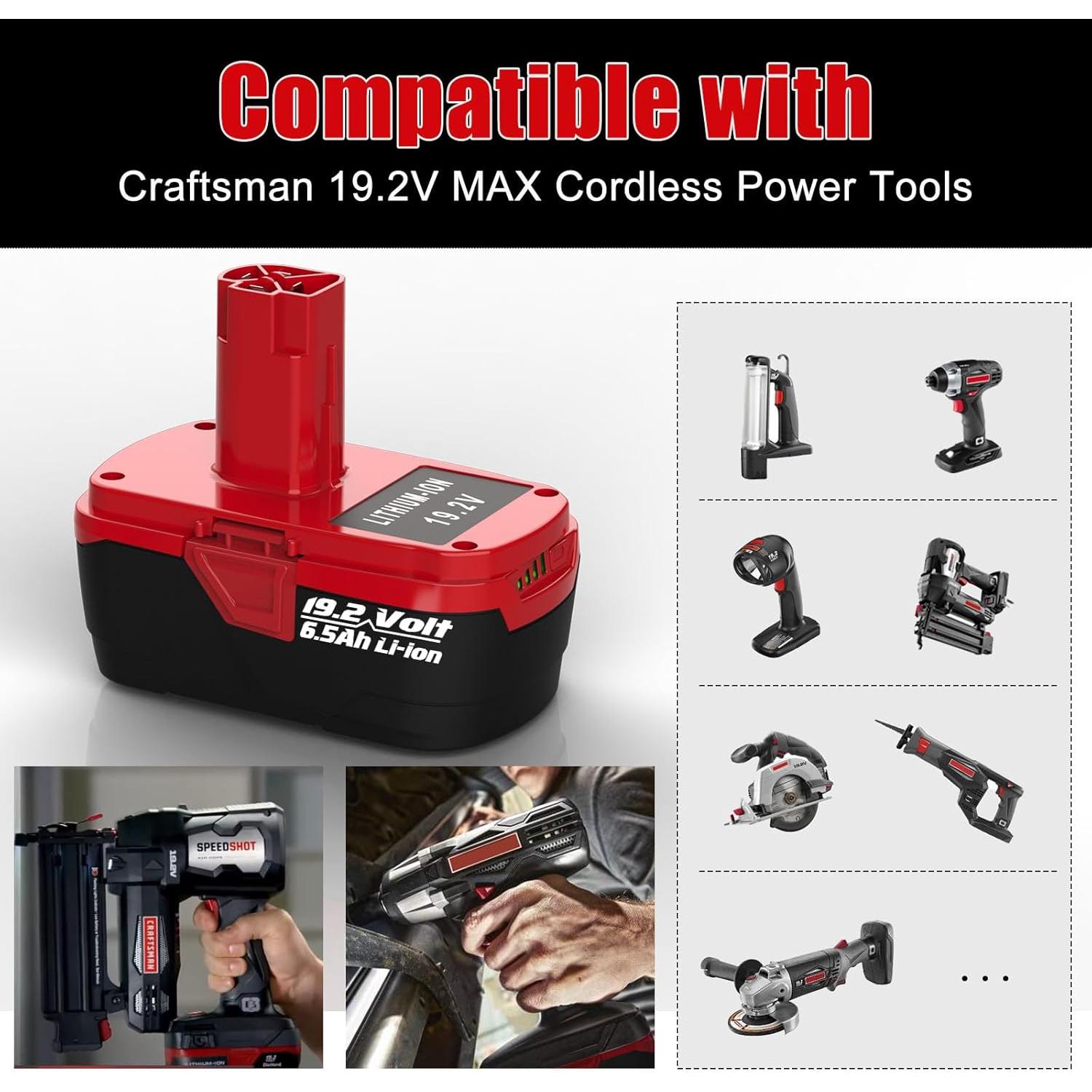 Paquete de 2 Baterías de Litio 6.5Ah 19.2V + Cargador Craftsman