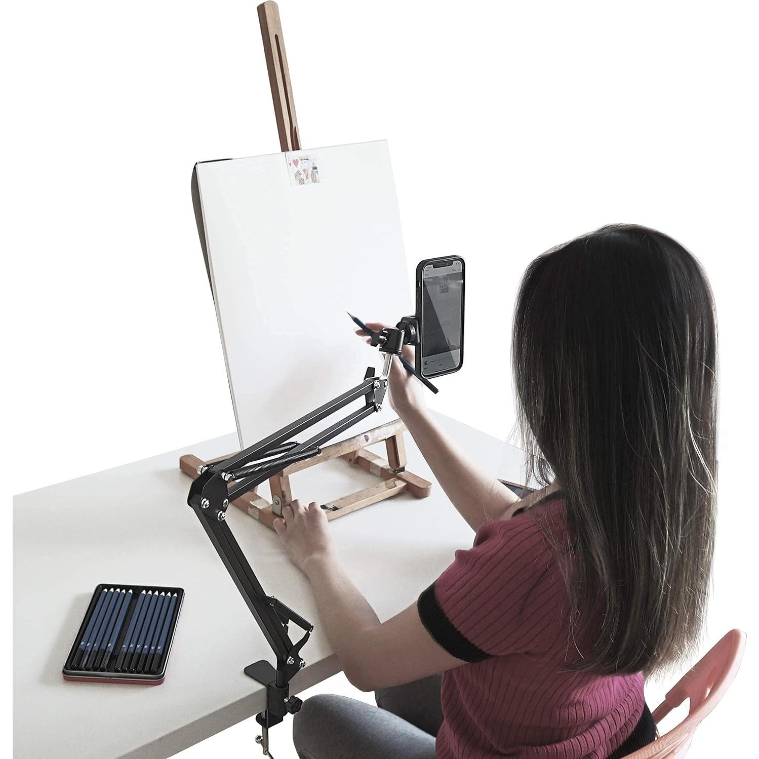 Overhead Phone Stand and Holder - Flexible Arm Phone Stand - Camera Holder with Clamps for Live Streaming, Webcams, and Recording Videos