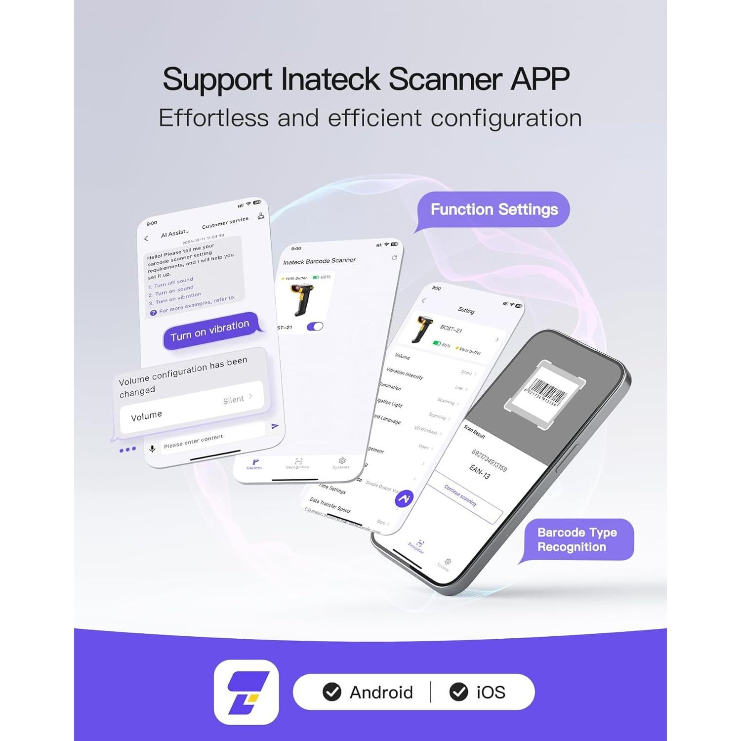 Escáner de Código de Barras Inateck BCST-21 Inalámbrico Bluetooth