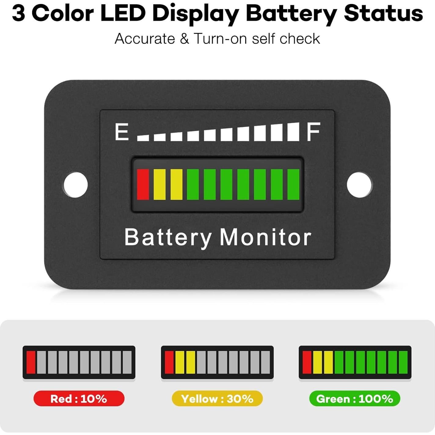Monitor de Batería LED ELMCONFIG BM210 12V a 72V para Carritos