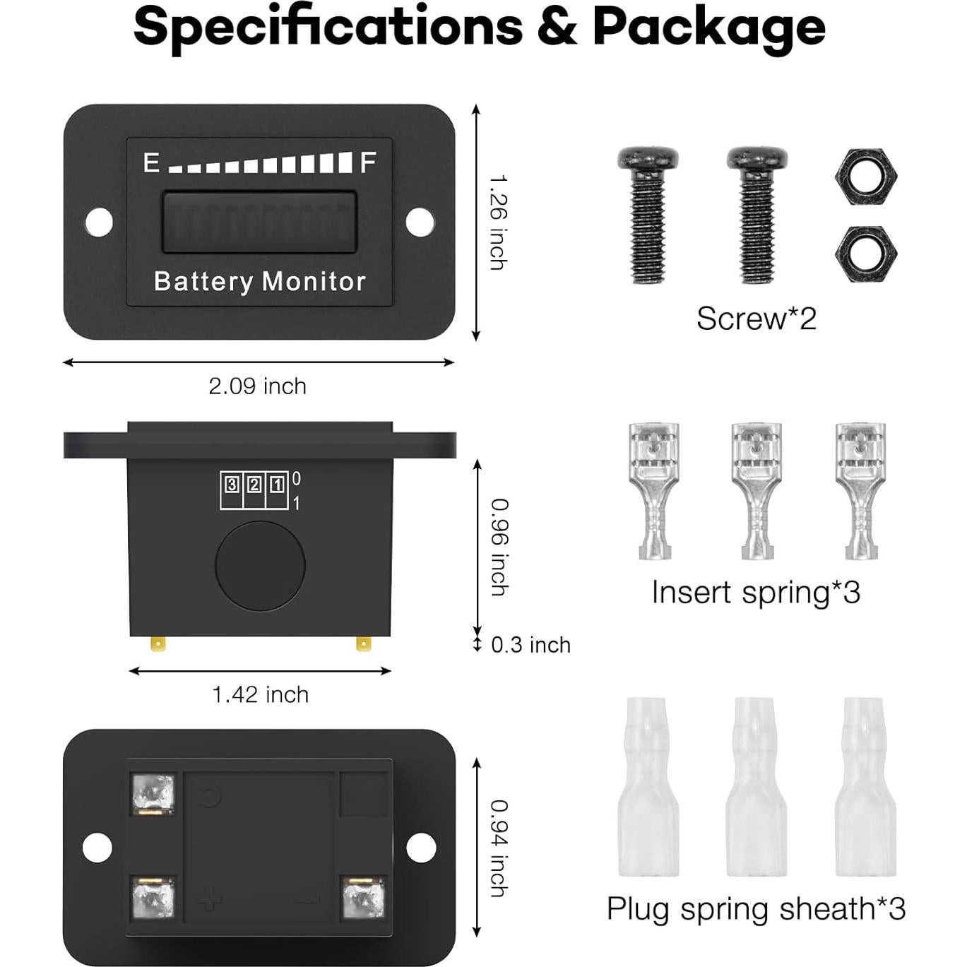 Monitor de Batería LED ELMCONFIG BM210 12V a 72V para Carritos