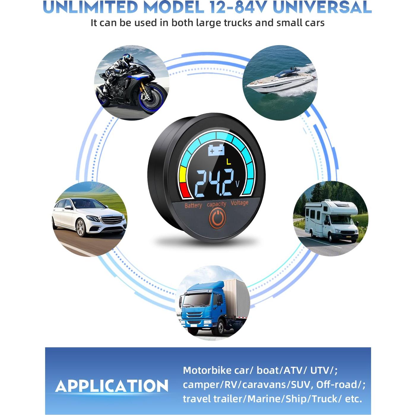 Medidor de Voltaje LCD 12V-84V IP68 Safpovel Monitor Batería