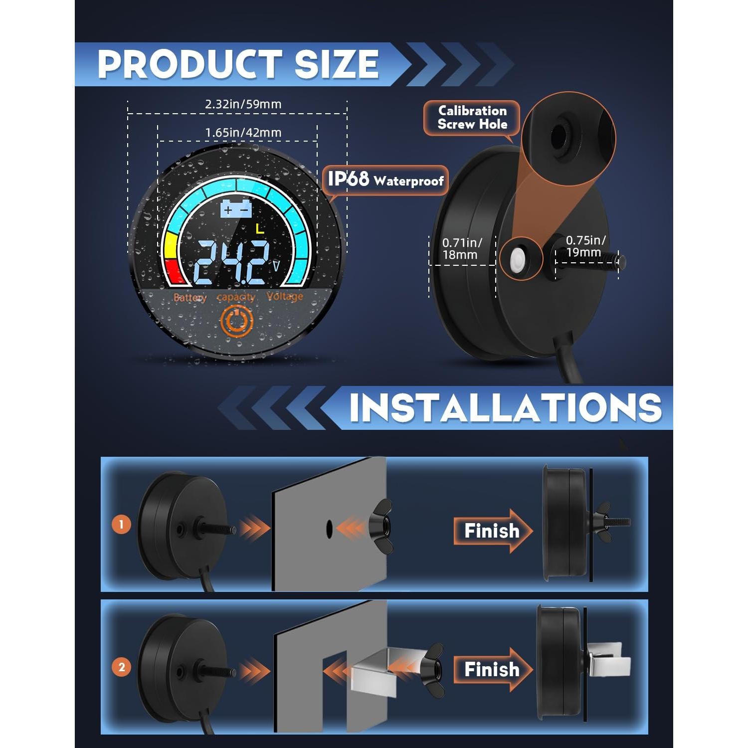Medidor de Voltaje LCD 12V-84V IP68 Safpovel Monitor Batería