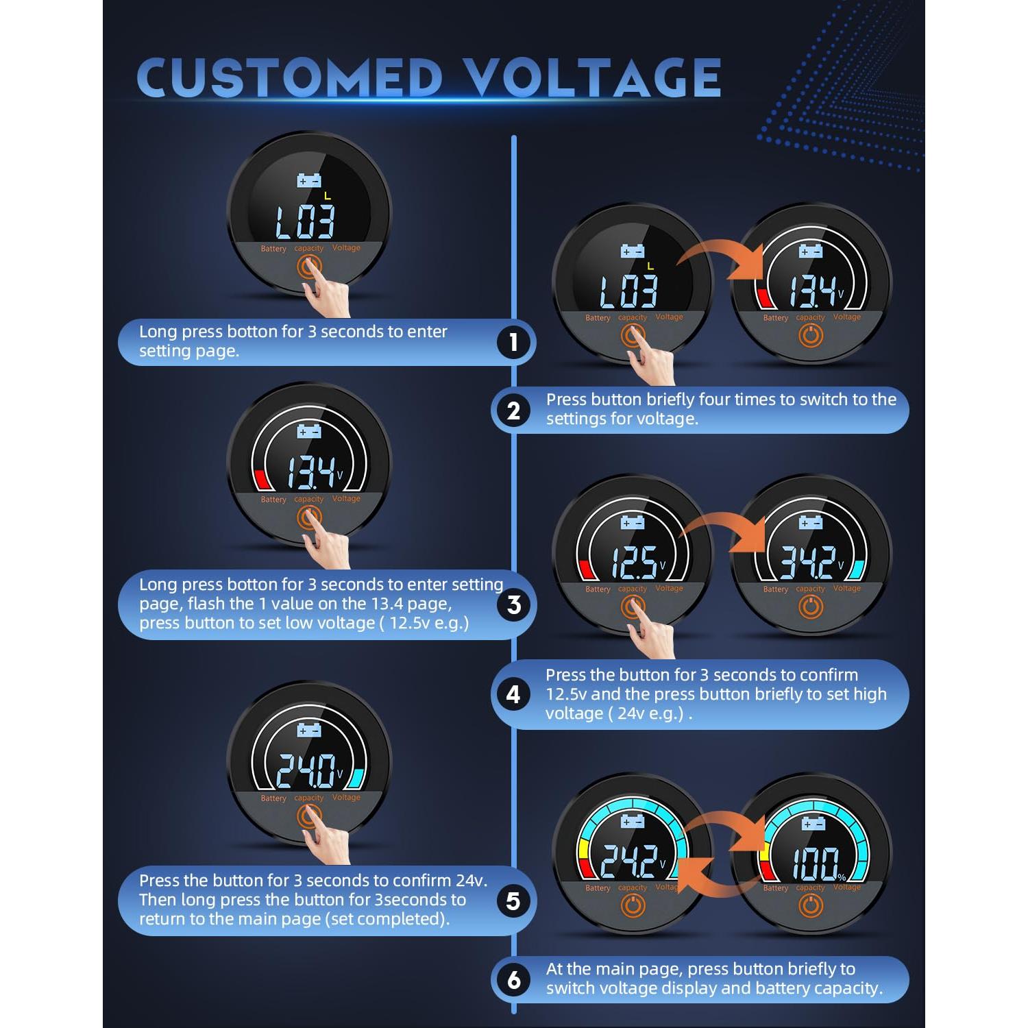 Medidor de Voltaje LCD 12V-84V IP68 Safpovel Monitor Batería