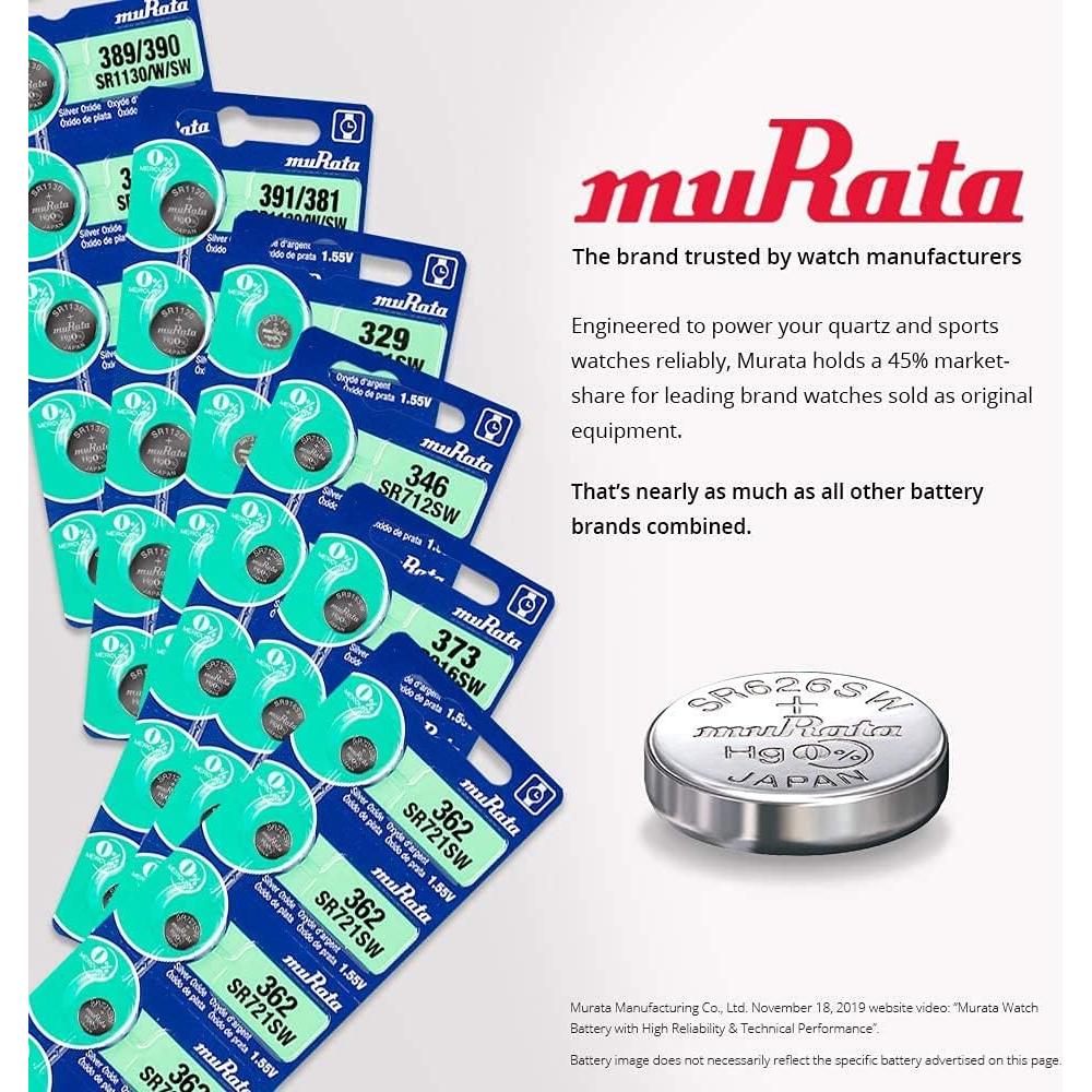 Batería de Óxido de Plata Murata 376 SR626W 1.55V - 2 Unidades