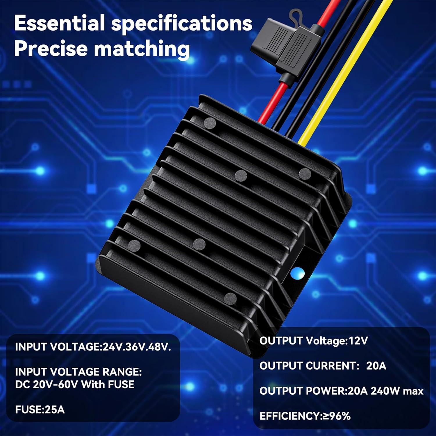 Convertidor de Voltaje 36V 48V a 12V 20A KEDEOLE