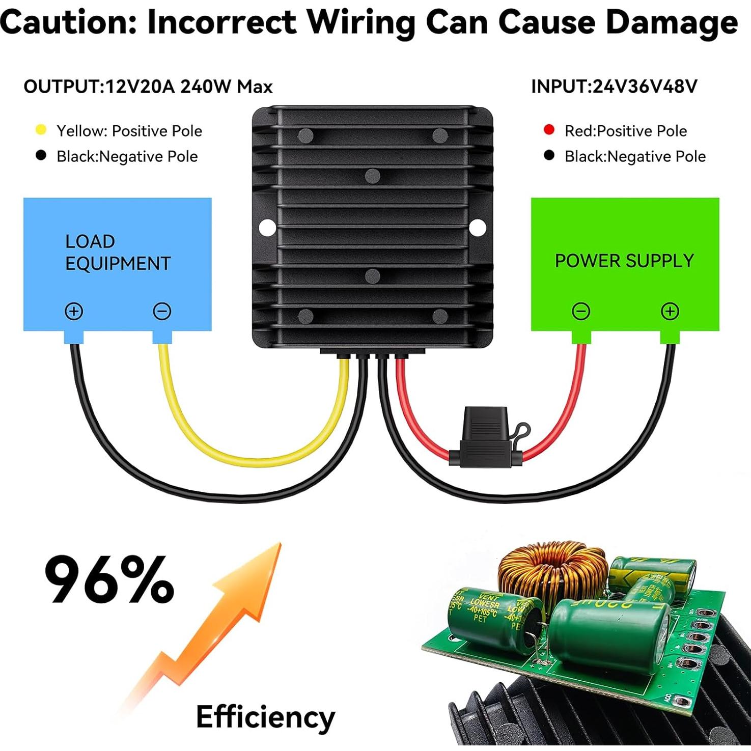 Convertidor de Voltaje 36V 48V a 12V 20A KEDEOLE
