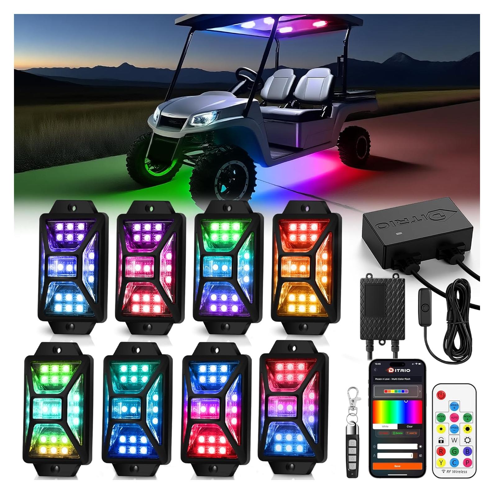 Kit de Luces LED RGB DITRIO para Carro de Golf 8 Pcs