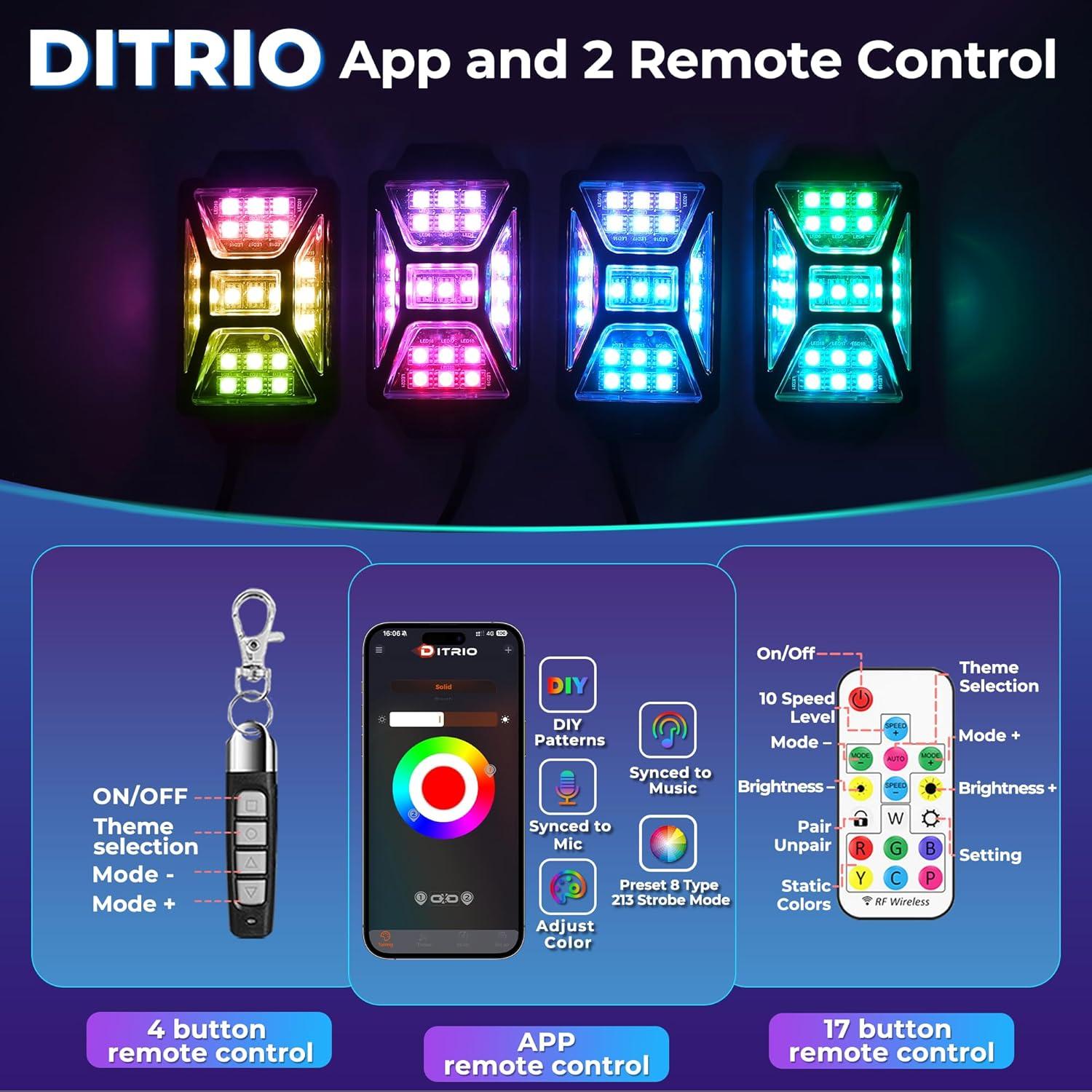 Kit de Luces LED RGB DITRIO para Carro de Golf 8 Pcs