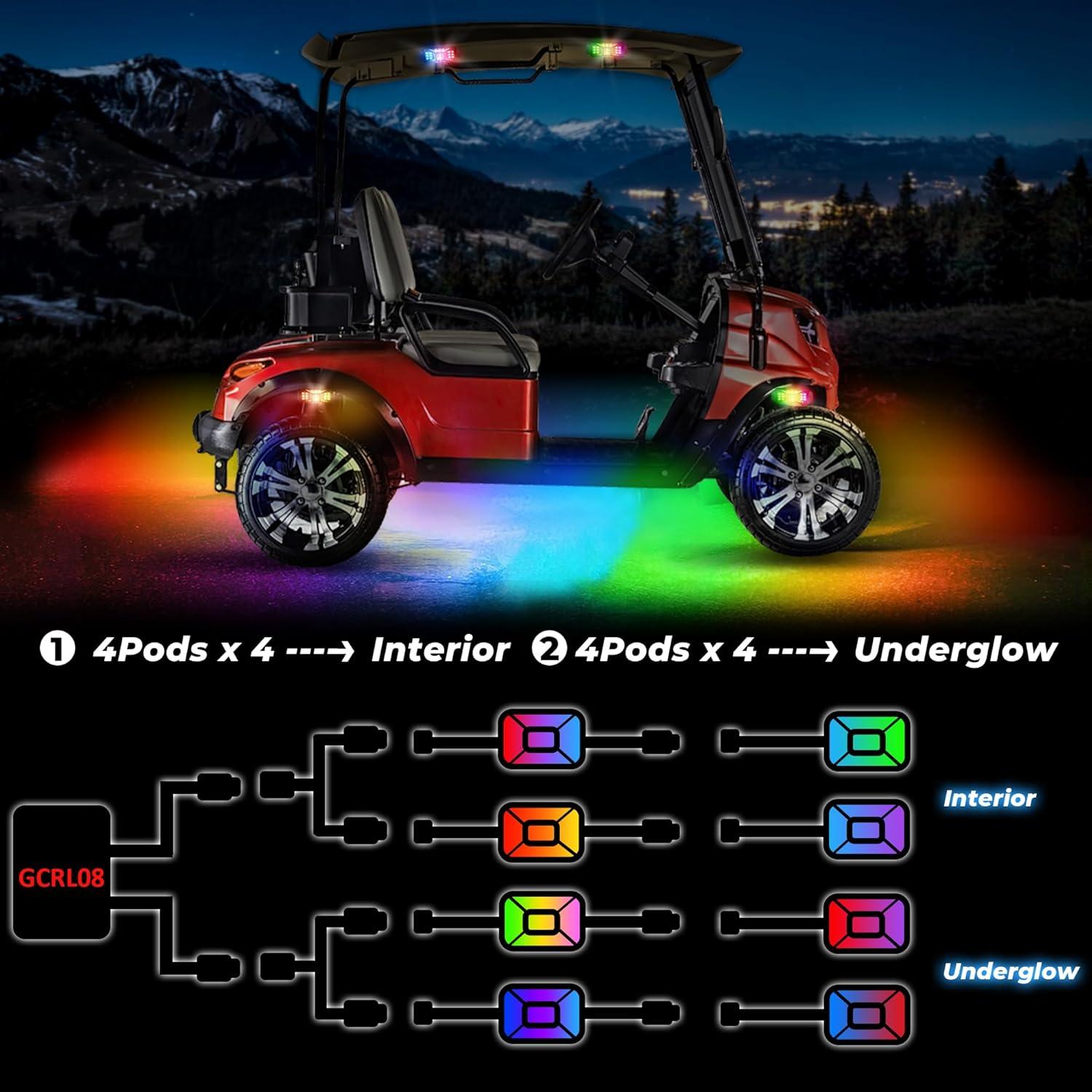 Kit de Luces LED RGB DITRIO para Carro de Golf 8 Pcs