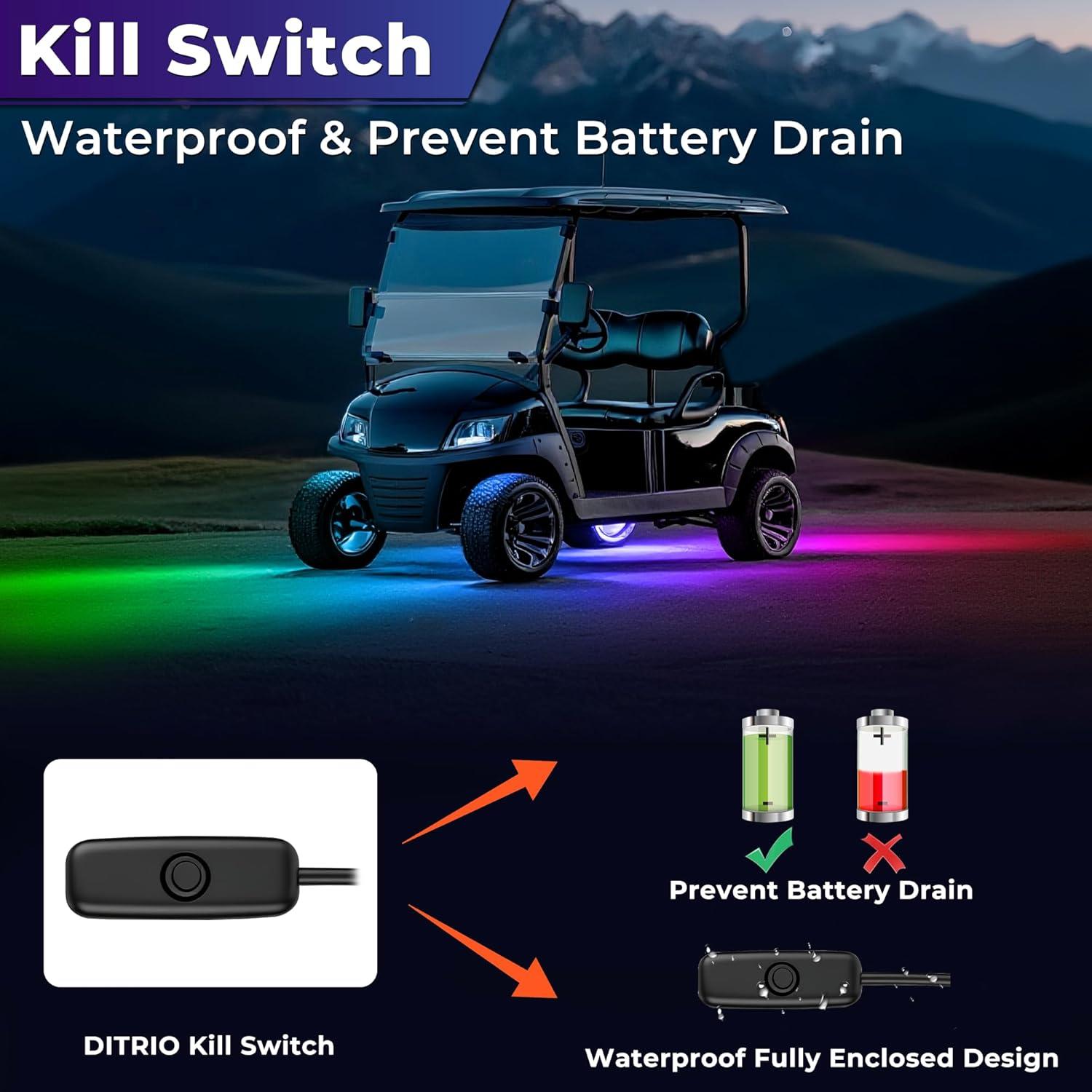 Kit de Luces LED RGB DITRIO para Carro de Golf 8 Pcs