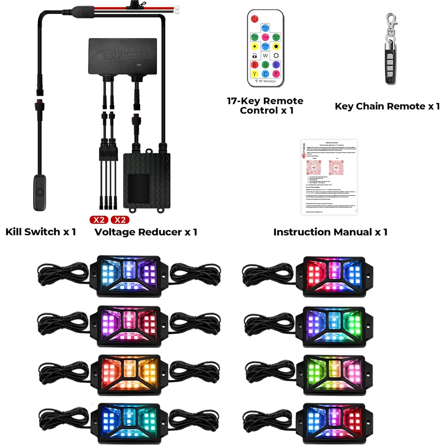 Kit de Luces LED RGB DITRIO para Carro de Golf 8 Pcs