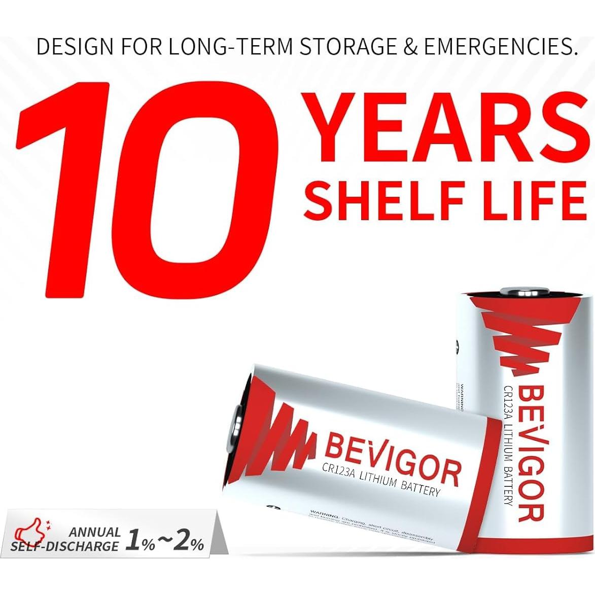 Baterías de Litio Bevigor CR123A 3V Paquete de 12 1500mAh