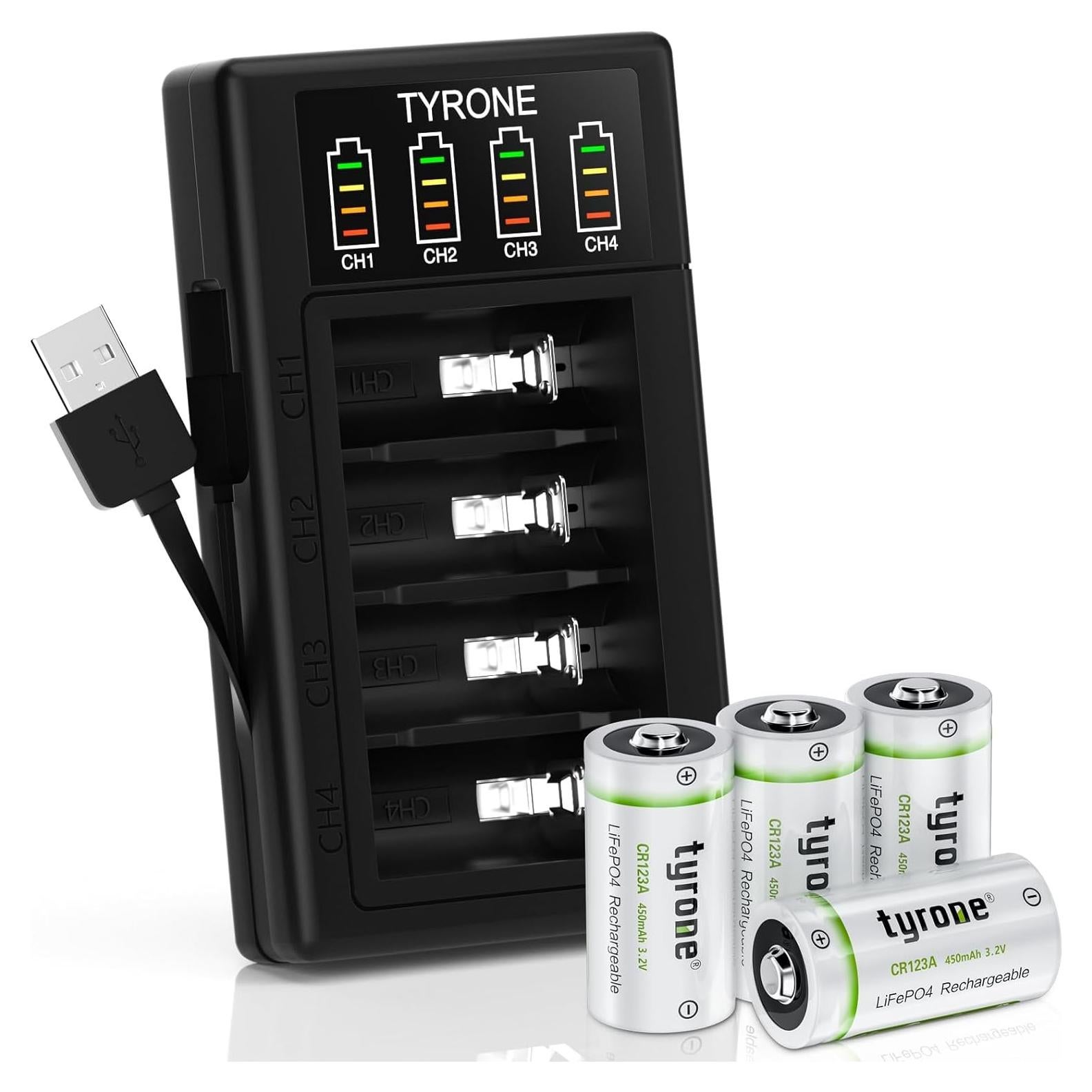 Baterías recargables 123A Tyrone 3.2V 450mAh - Paquete de 4