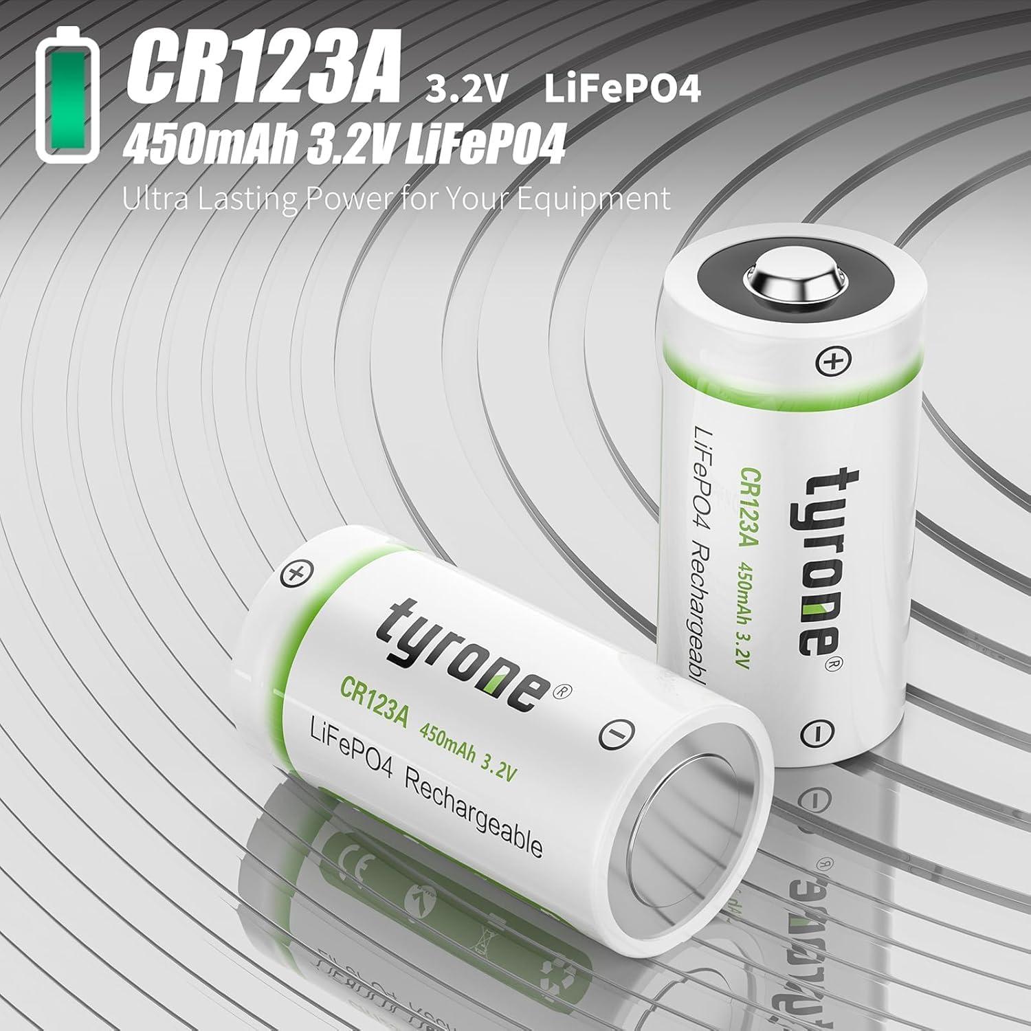 Baterías recargables 123A Tyrone 3.2V 450mAh - Paquete de 4