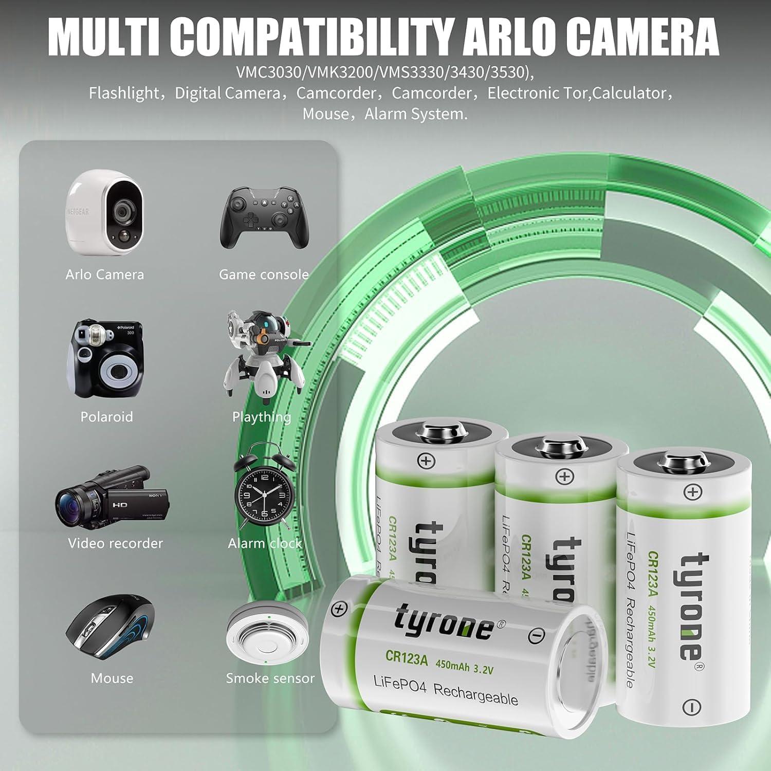 Baterías recargables 123A Tyrone 3.2V 450mAh - Paquete de 4