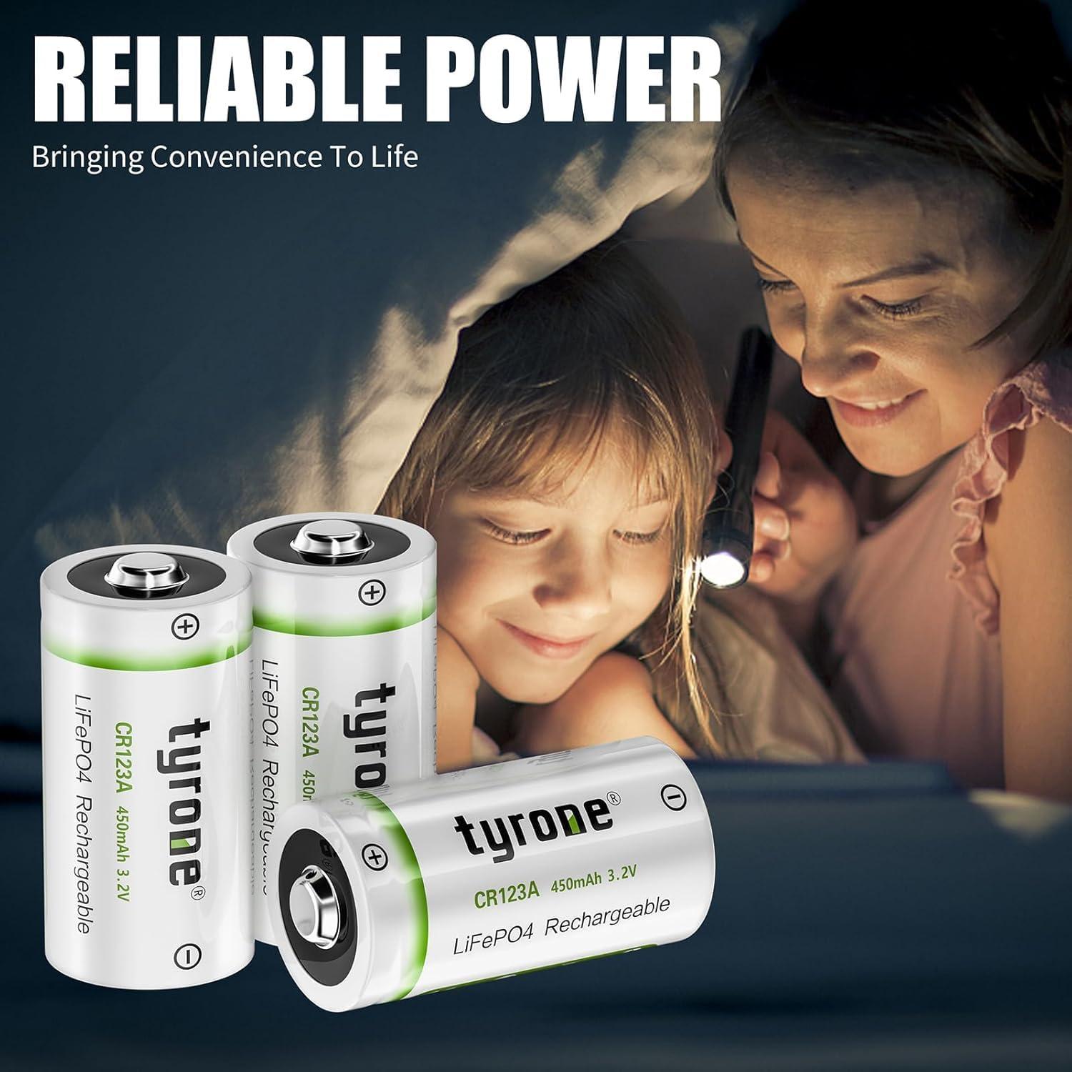 Baterías recargables 123A Tyrone 3.2V 450mAh - Paquete de 4