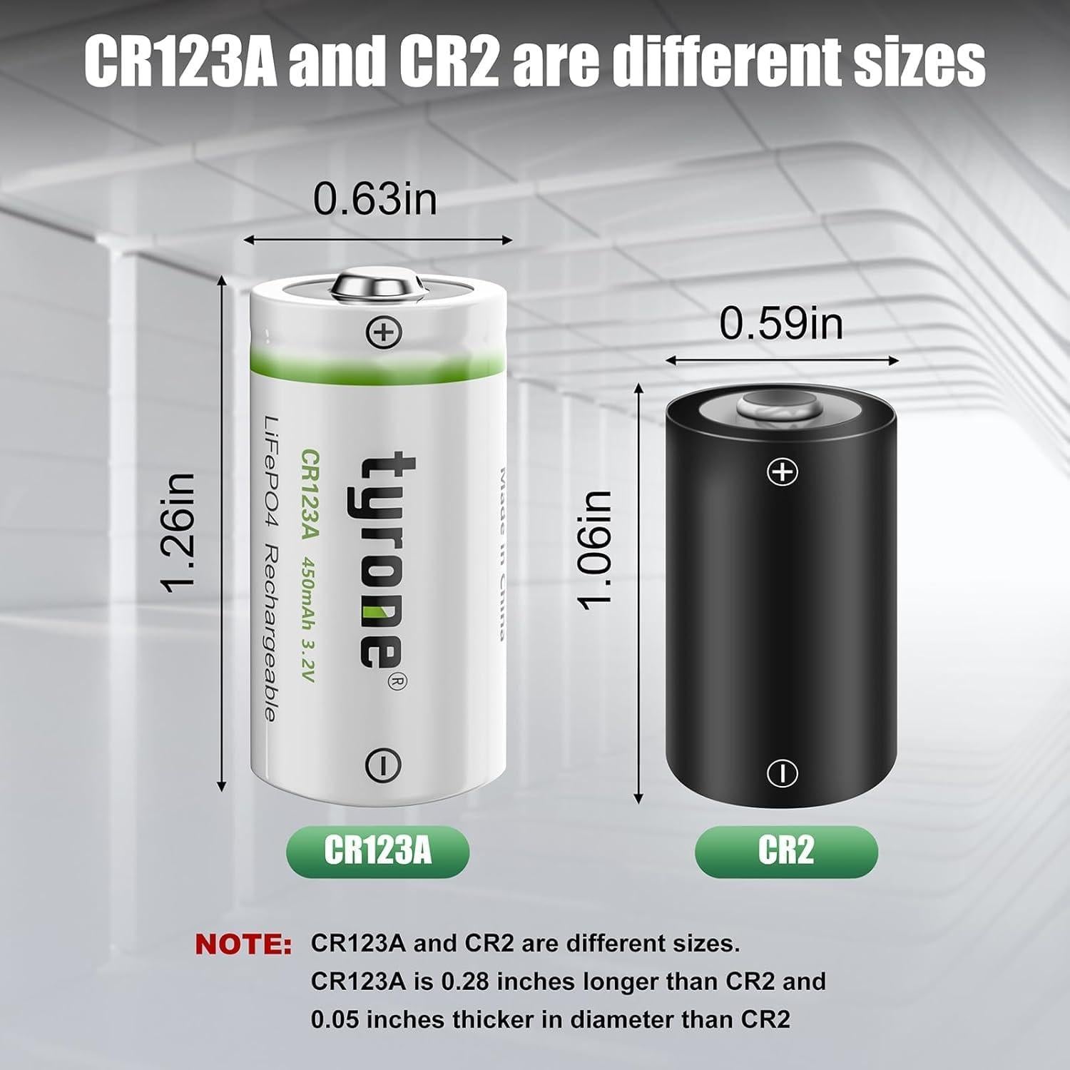 Baterías recargables 123A Tyrone 3.2V 450mAh - Paquete de 4