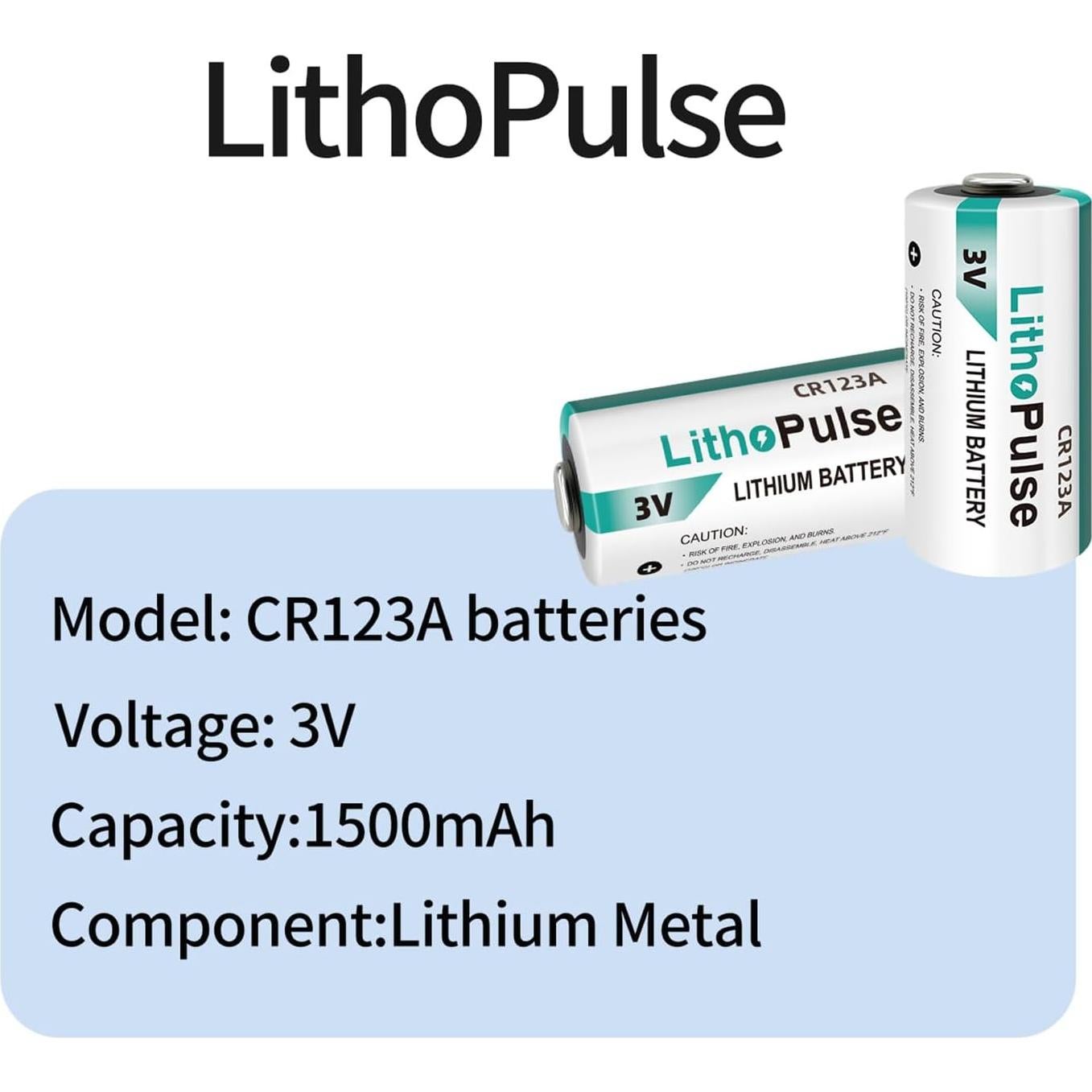 Paquete de 2 Baterías de Litio CR123A 3V 1500mAh LithoPulse