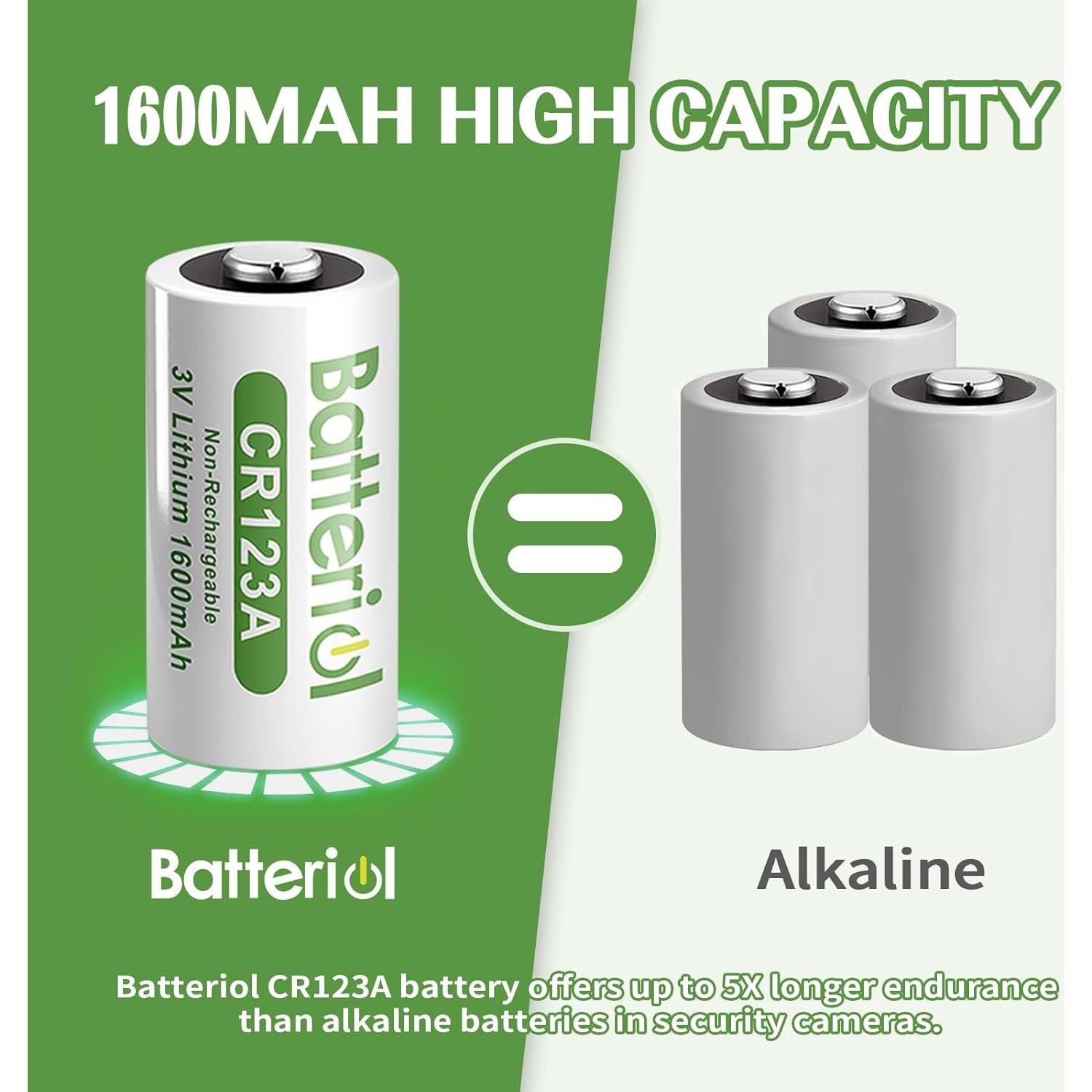 Baterías de Litio CR123A 3V Batteriol 6 Piezas 1600mAh
