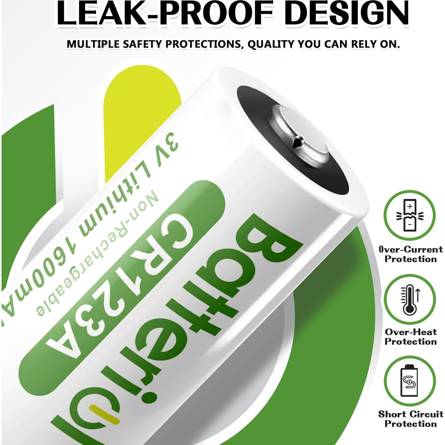 Baterías de Litio CR123A 3V Batteriol 6 Piezas 1600mAh