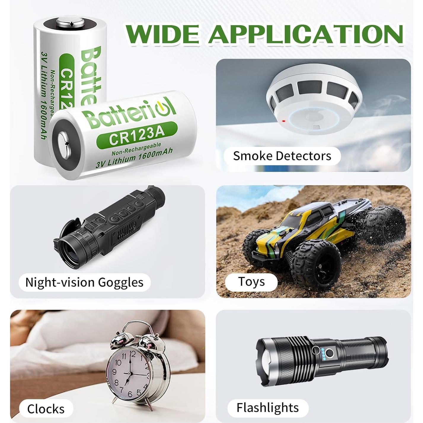 Baterías de Litio CR123A 3V Batteriol 6 Piezas 1600mAh