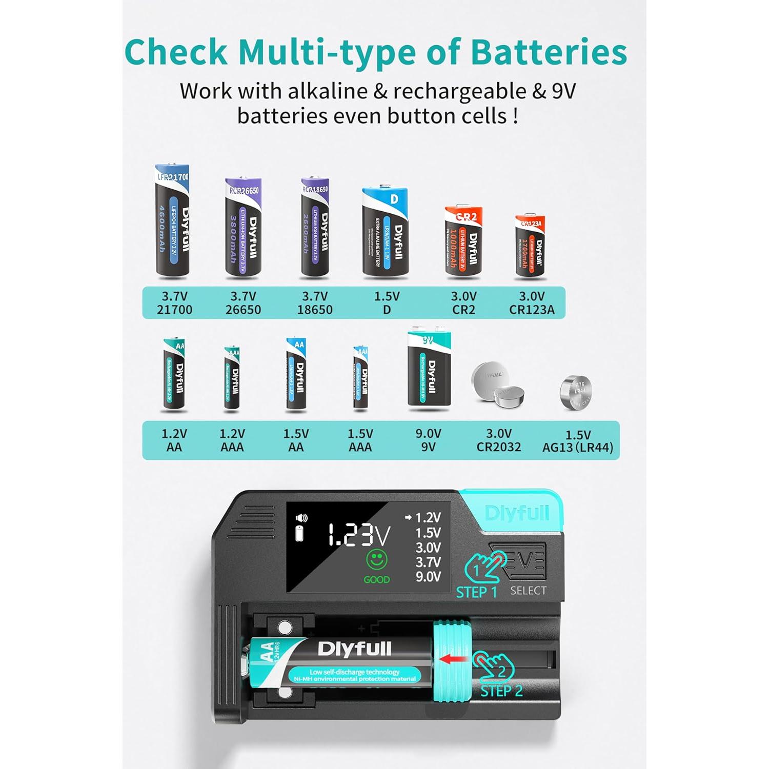 Probador de Baterías Digital Dlypow DB1 con Pantalla LCD