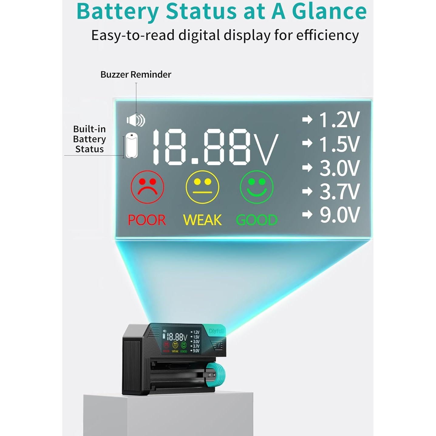 Probador de Baterías Digital Dlypow DB1 con Pantalla LCD