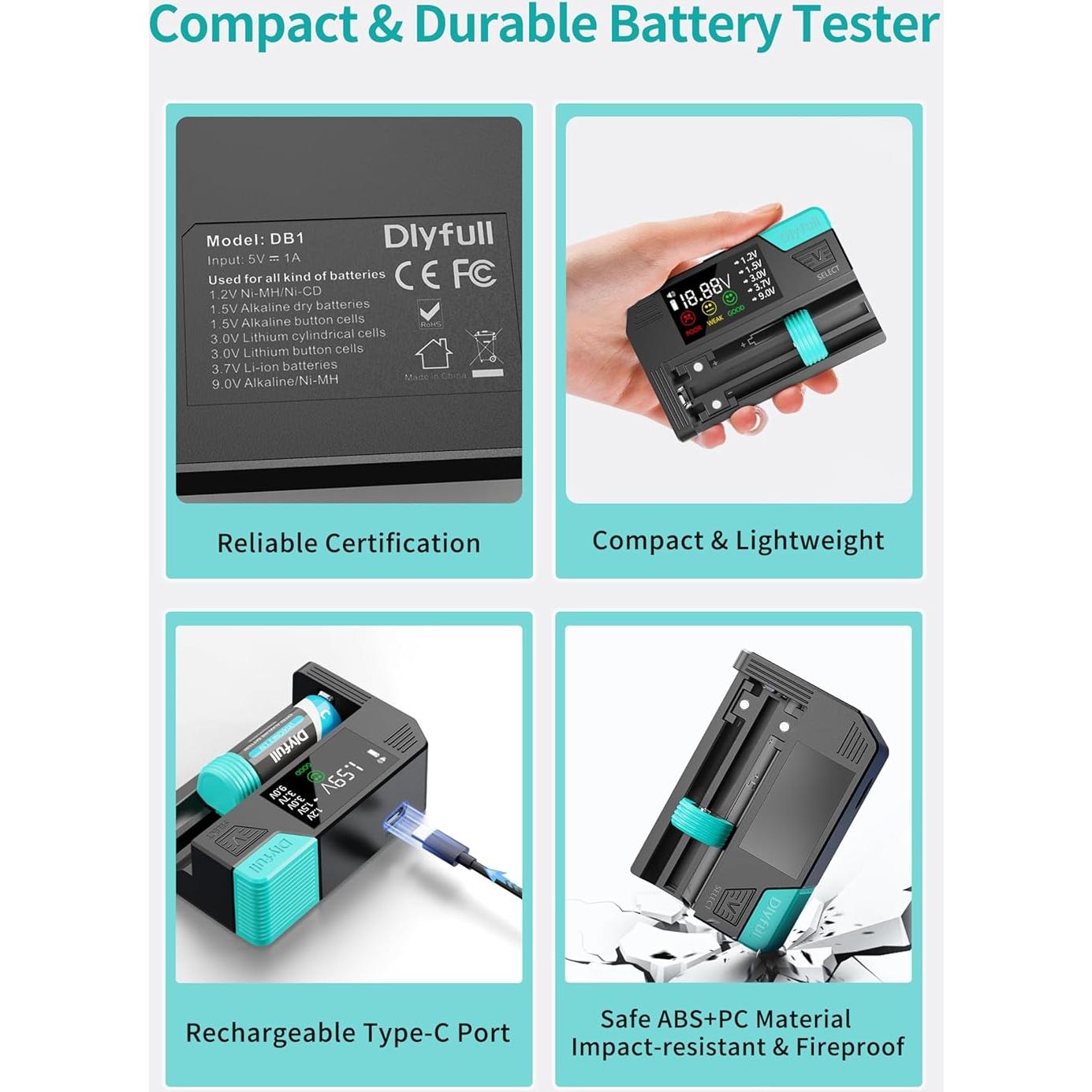Probador de Baterías Digital Dlypow DB1 con Pantalla LCD