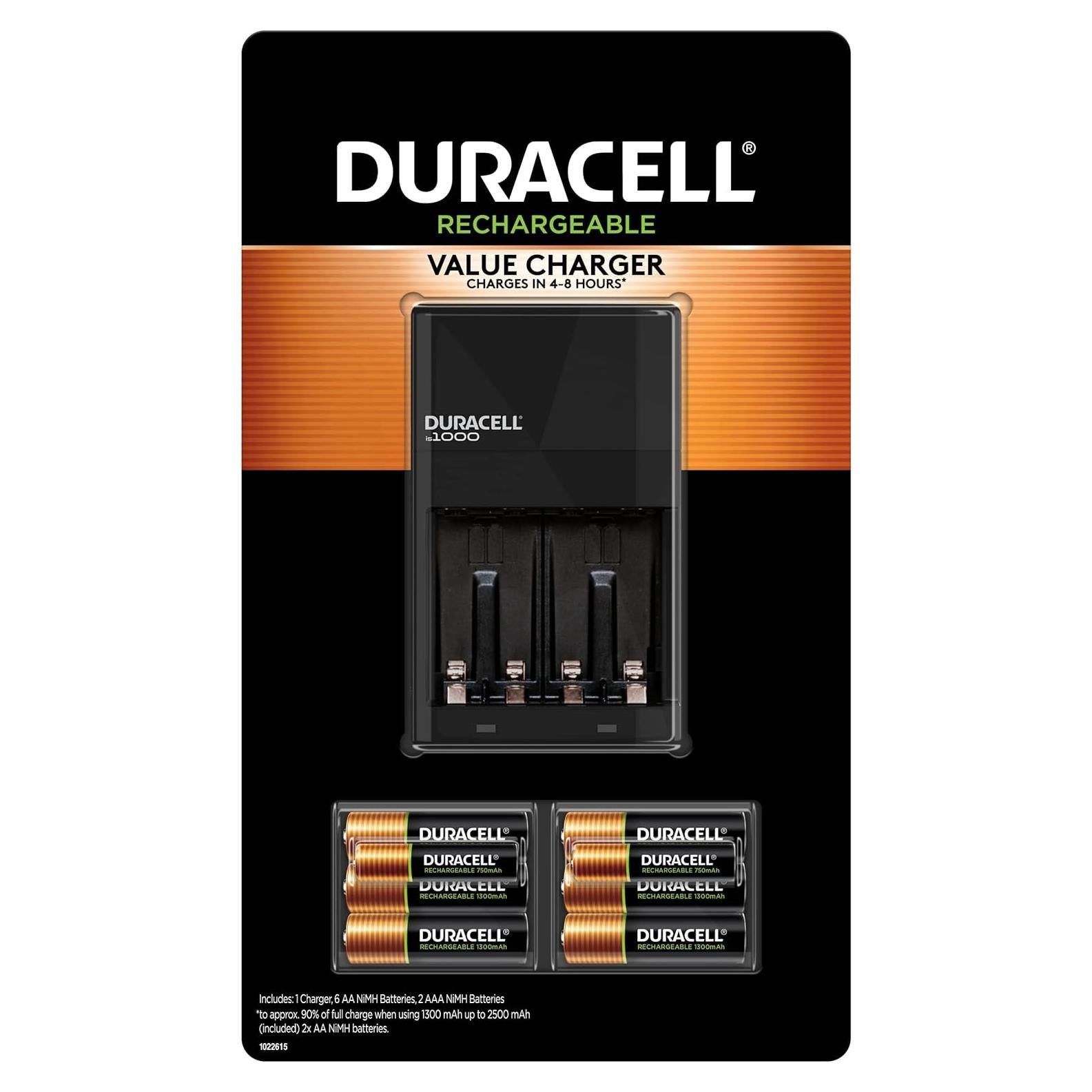 Cargador Duracell Ion Speed 1000 con 6 AA y 2 AAA recargables