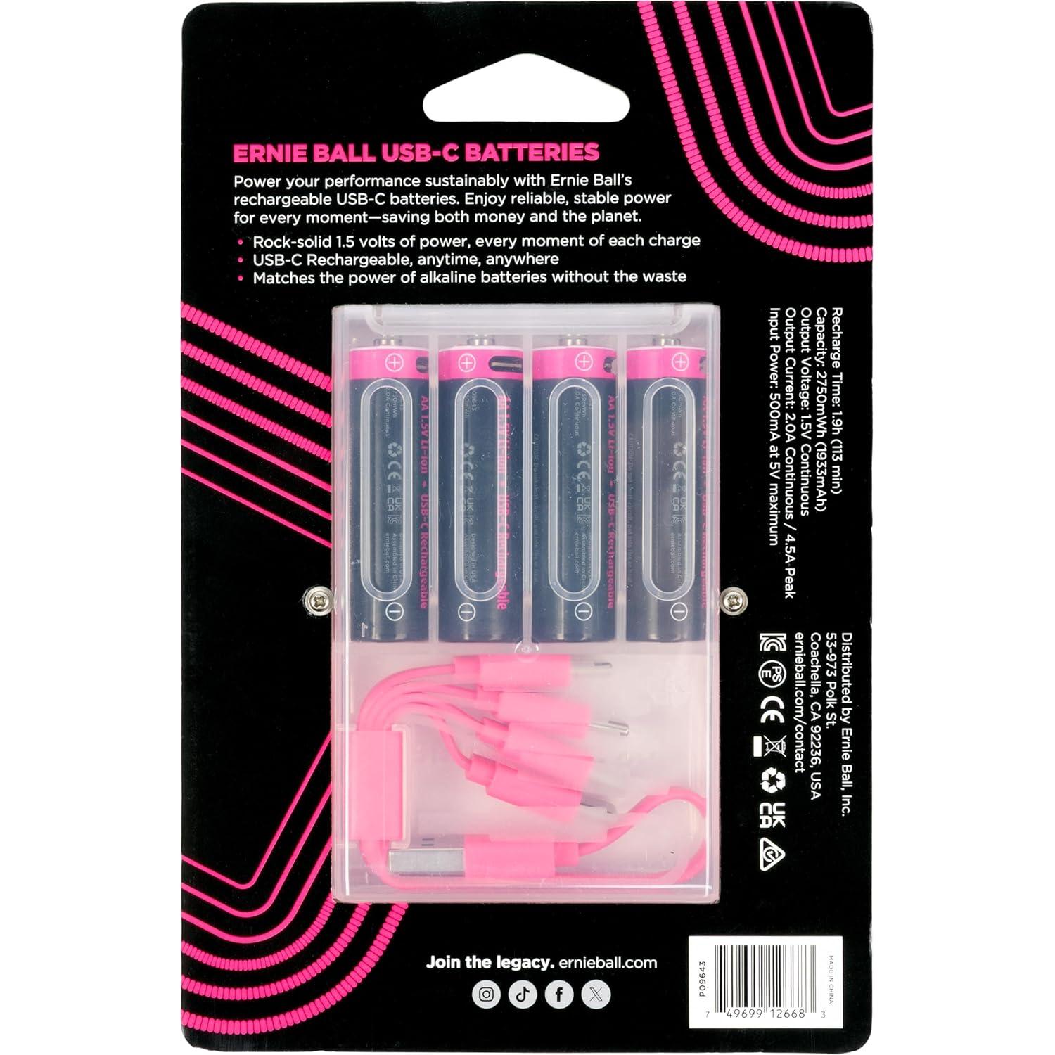 Baterías recargables AA USB-C Ernie Ball Paleblue - 4 unidades