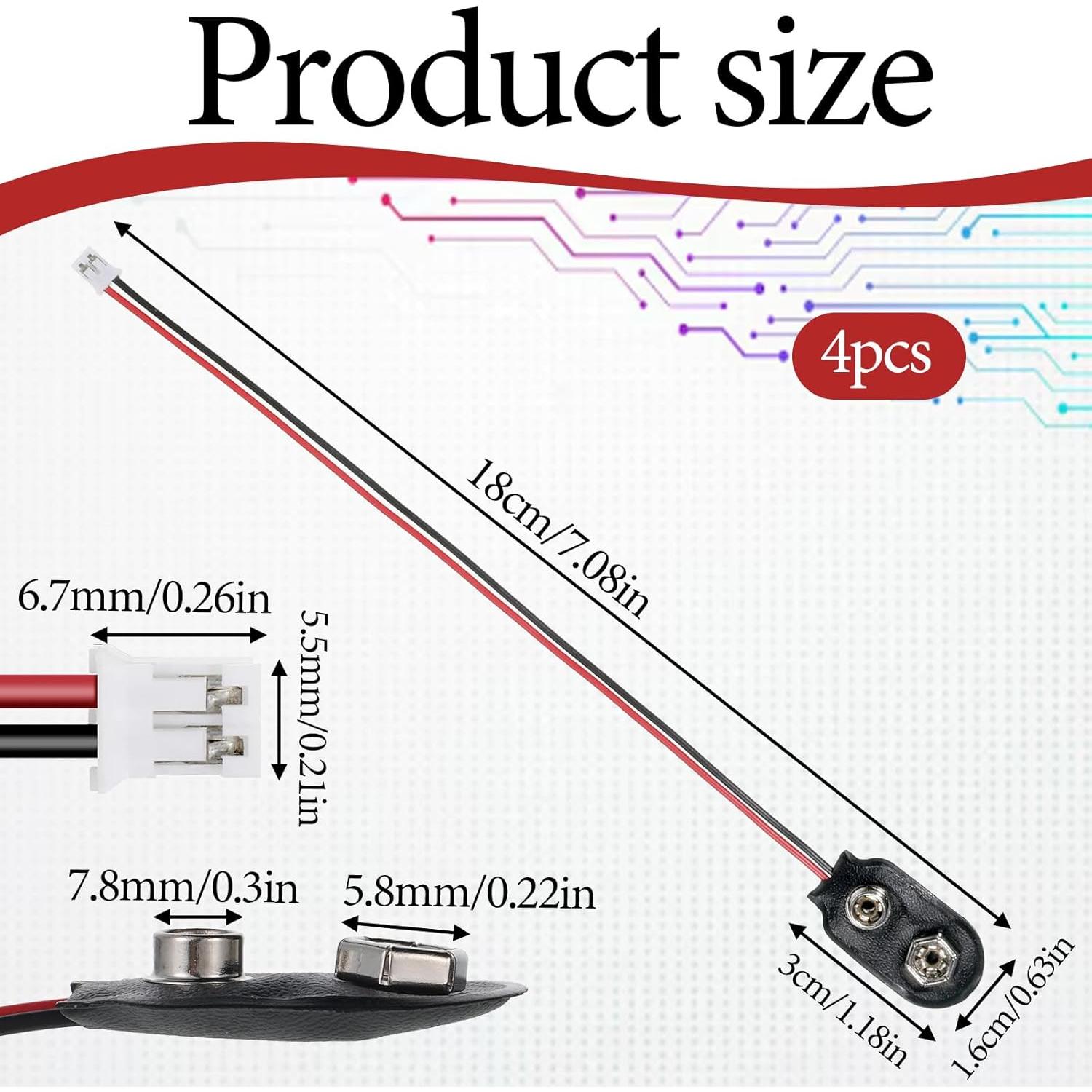 Conector de Clip de Batería 9V PH2.0 EupHHonycs - 4 Pcs 15cm