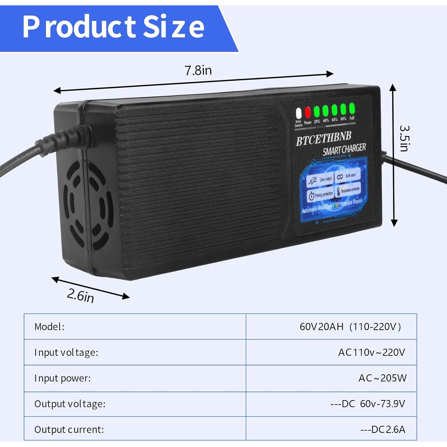 Cargador de Batería Plomo Ácido 60V 20AH Tianchang 110-220V