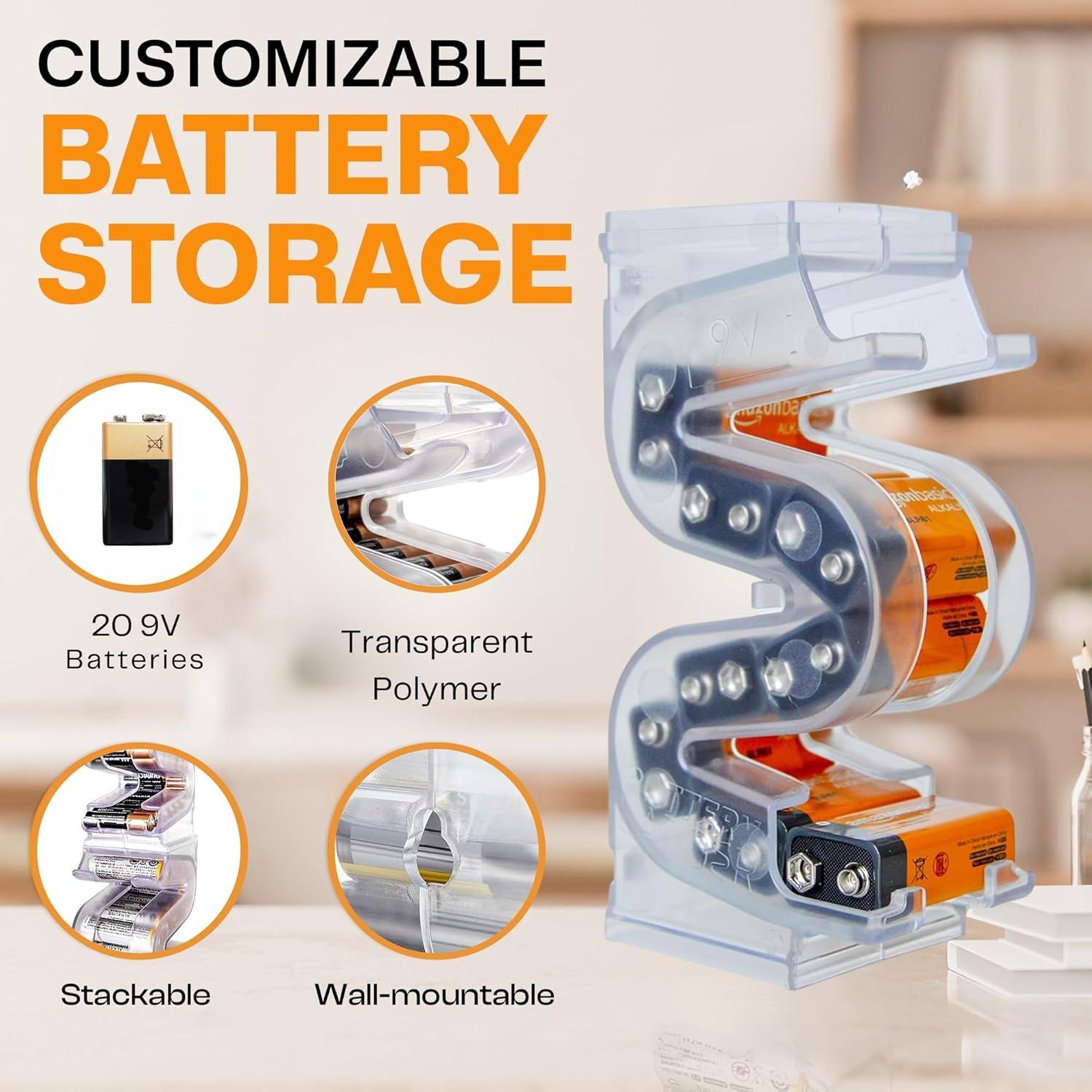 Organizador de Baterías 9V Kalinar - Almacenamiento Vertical 10 Unidades