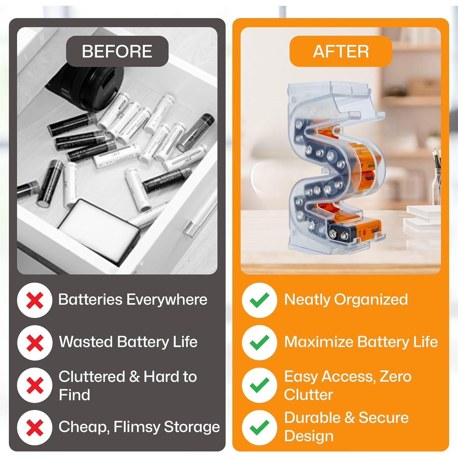 Organizador de Baterías 9V Kalinar - Almacenamiento Vertical 10 Unidades