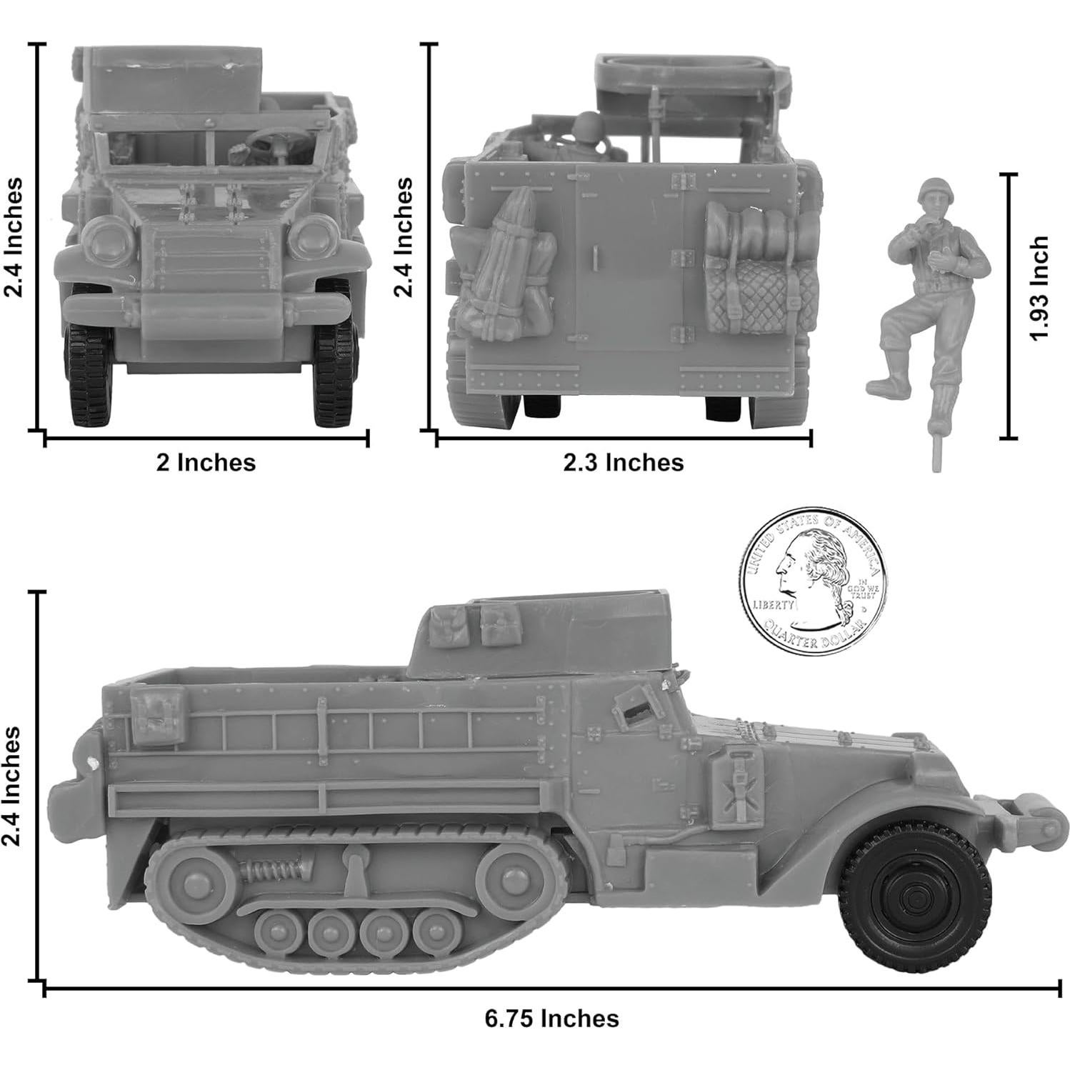 BMC M3 Halftrack WW2 Gris + 4 Soldados de Plástico