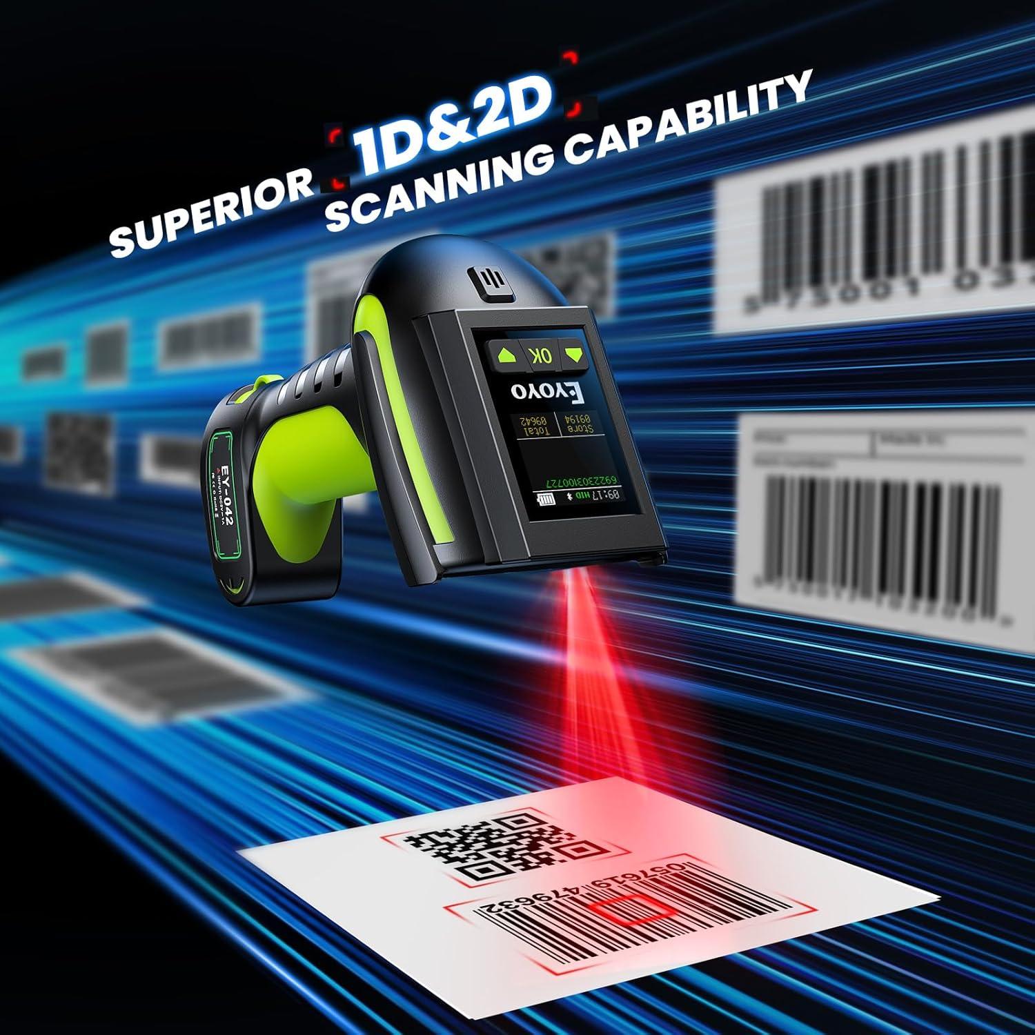 Escáner de Código de Barras Inalámbrico Eyoyo EY-042 1D 2D IP65