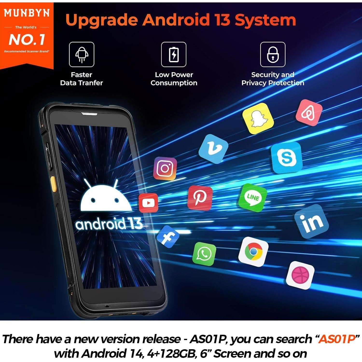 Escáner de Código de Barras MUNBYN IPDA101P Android 13 5.5"