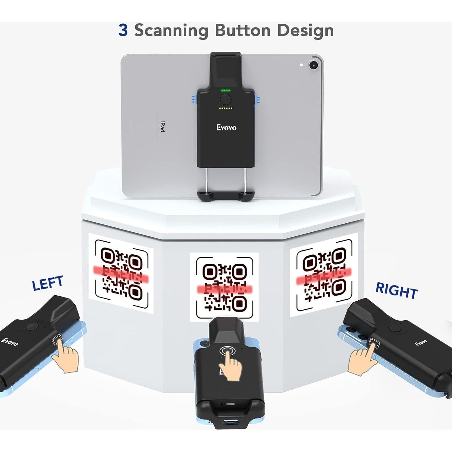 Escáner de Código de Barras Bluetooth Eyoyo 1D 2D 3000mAh