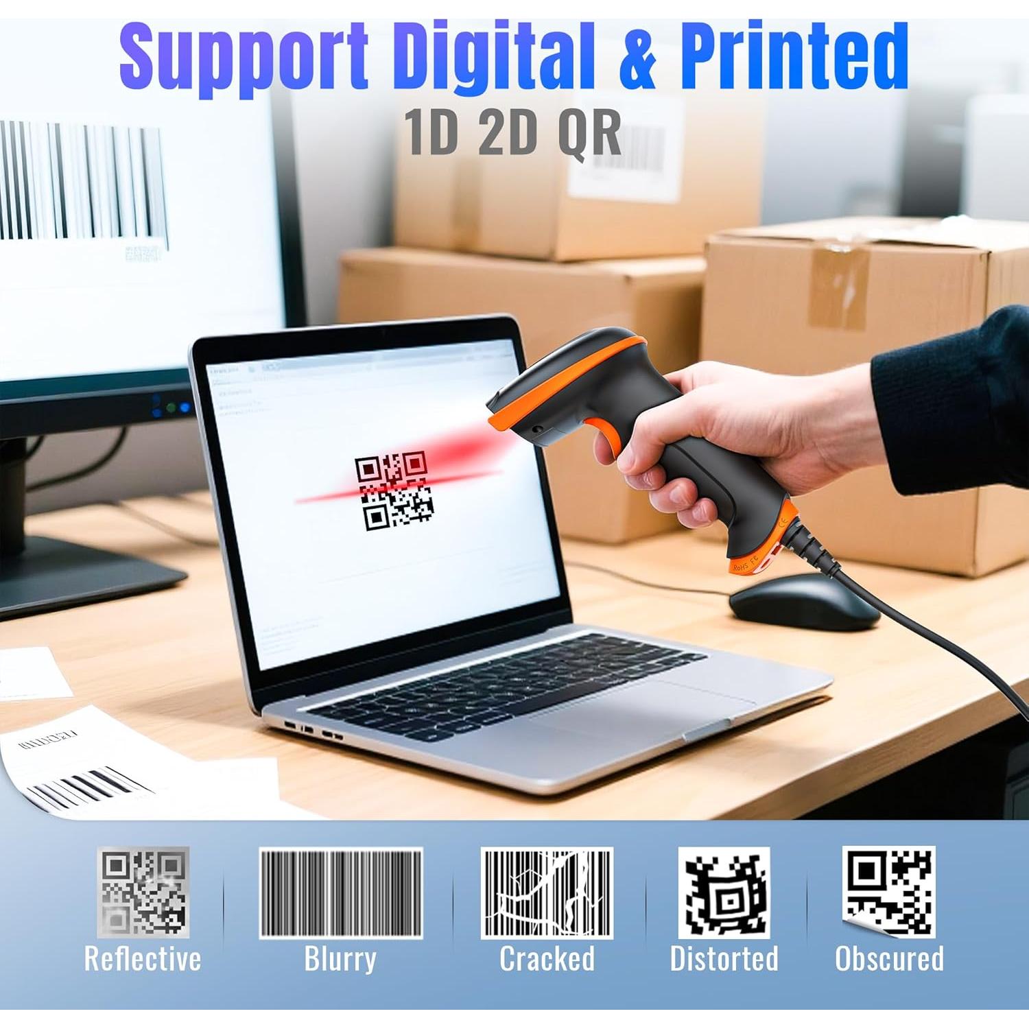 Escáner de Códigos de Barras 1D 2D Tera D5100Y USB Ergonómico