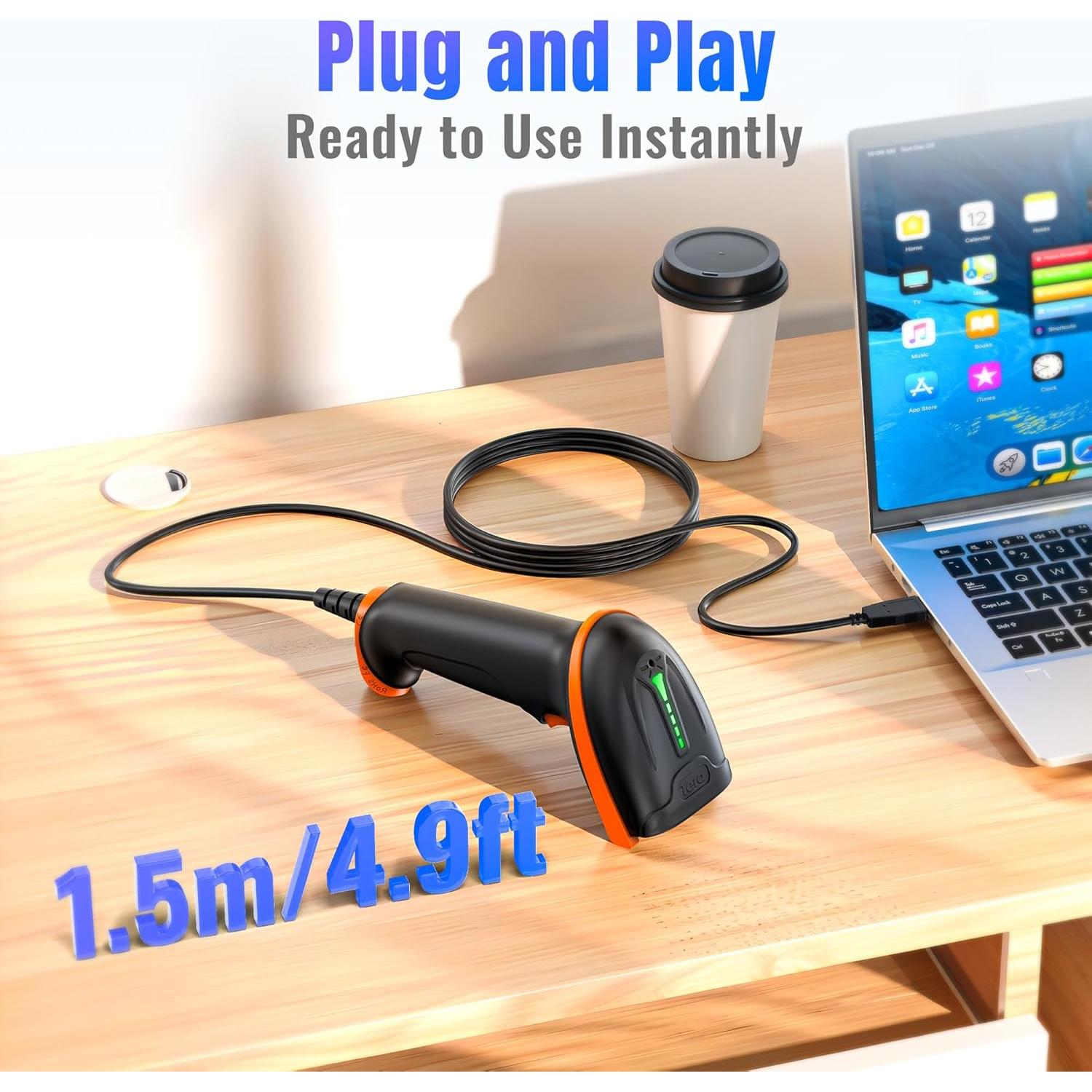 Escáner de Códigos de Barras 1D 2D Tera D5100Y USB Ergonómico