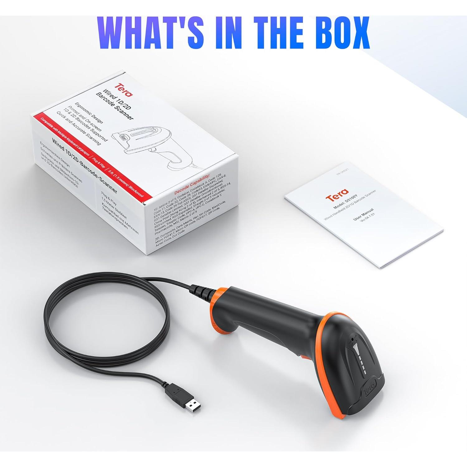 Escáner de Códigos de Barras 1D 2D Tera D5100Y USB Ergonómico