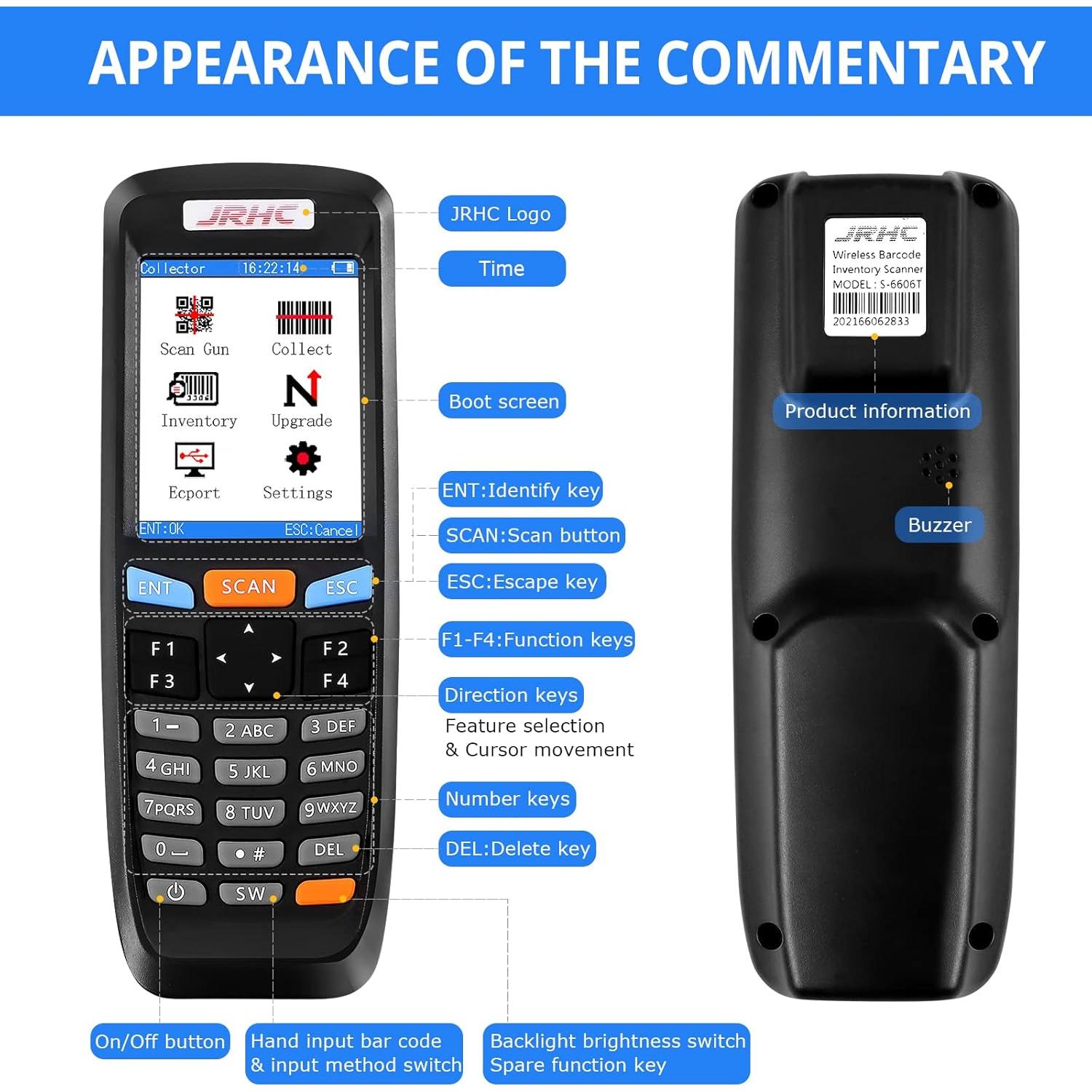 Escáner de Código de Barras Inalámbrico JRHC 2D Multifuncional