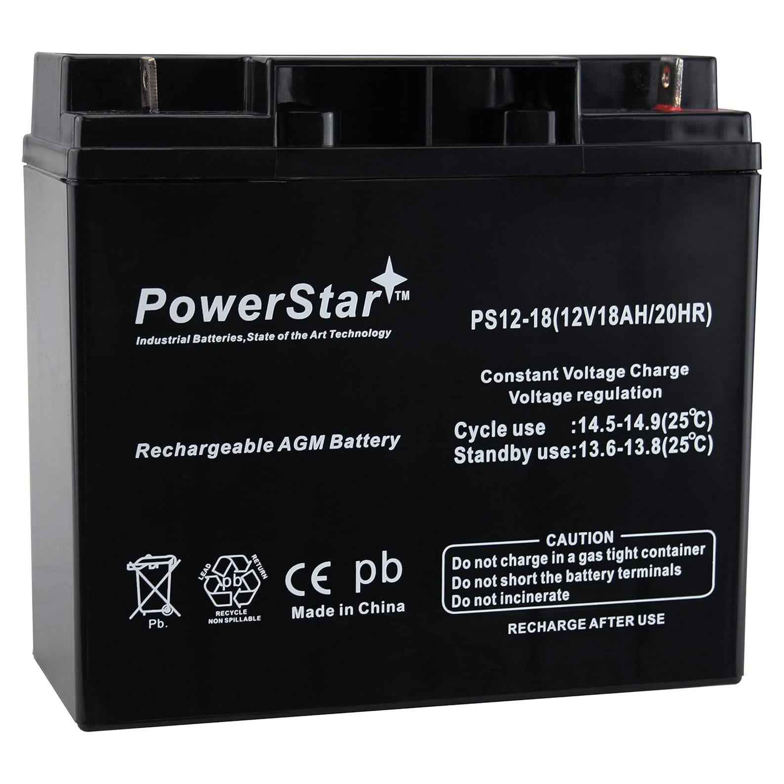 Batería de Plomo Ácido Sellada PowerStar 12V 18Ah - SLA Recargable