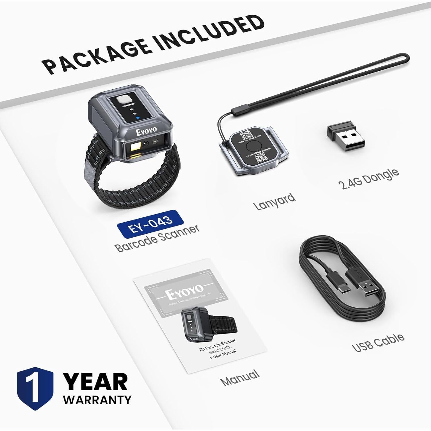 Escáner de Códigos de Barras Inalámbrico Eyoyo para Muñeca